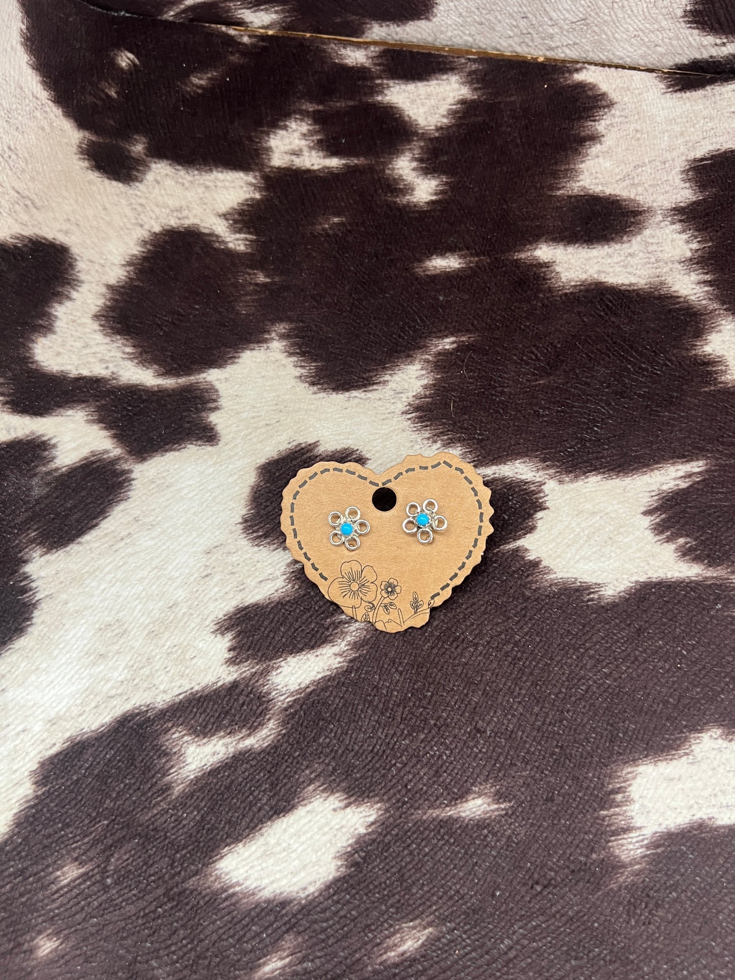 New turquoise and silver flower stud earrings