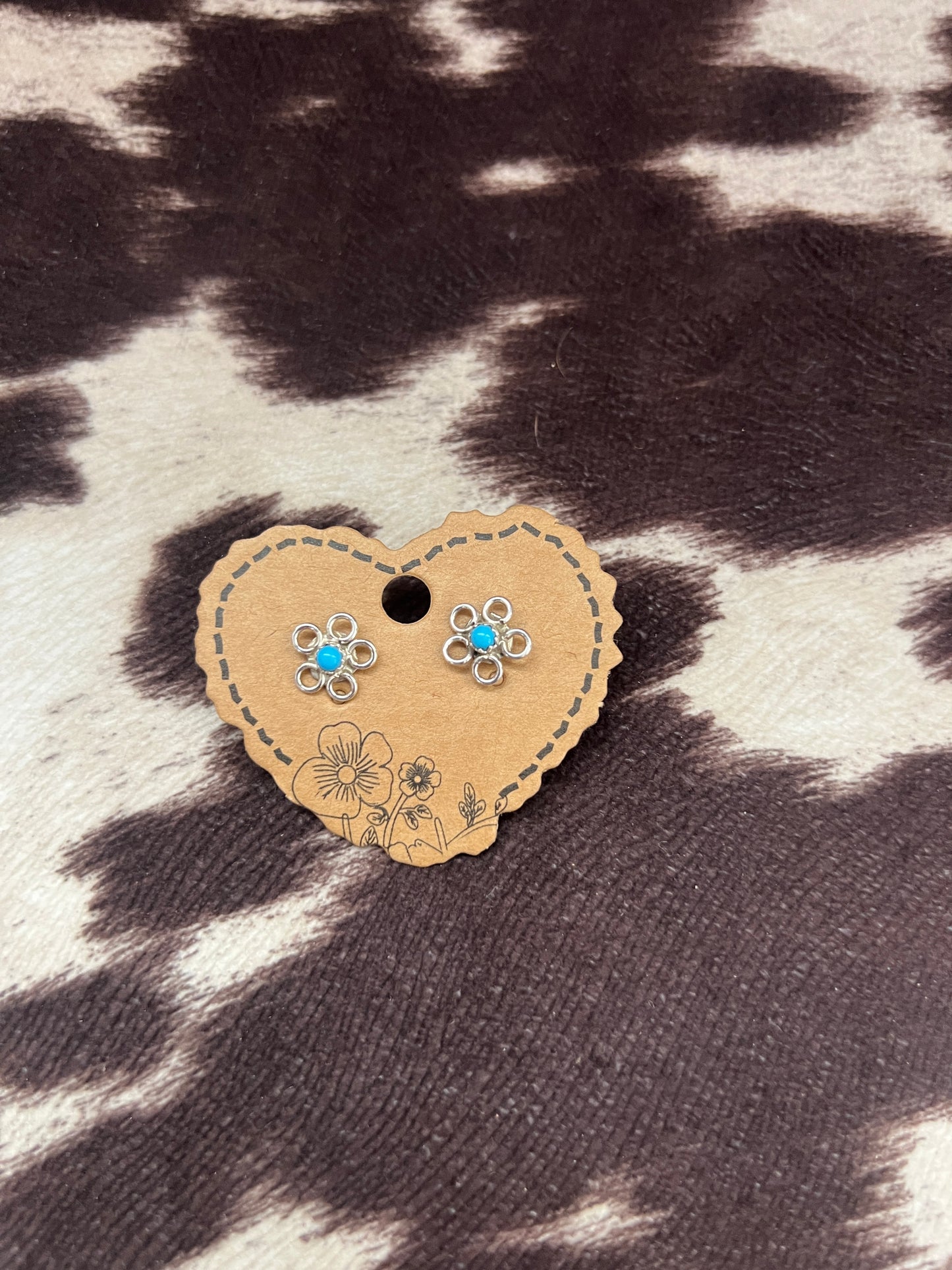 New turquoise and silver flower stud earrings
