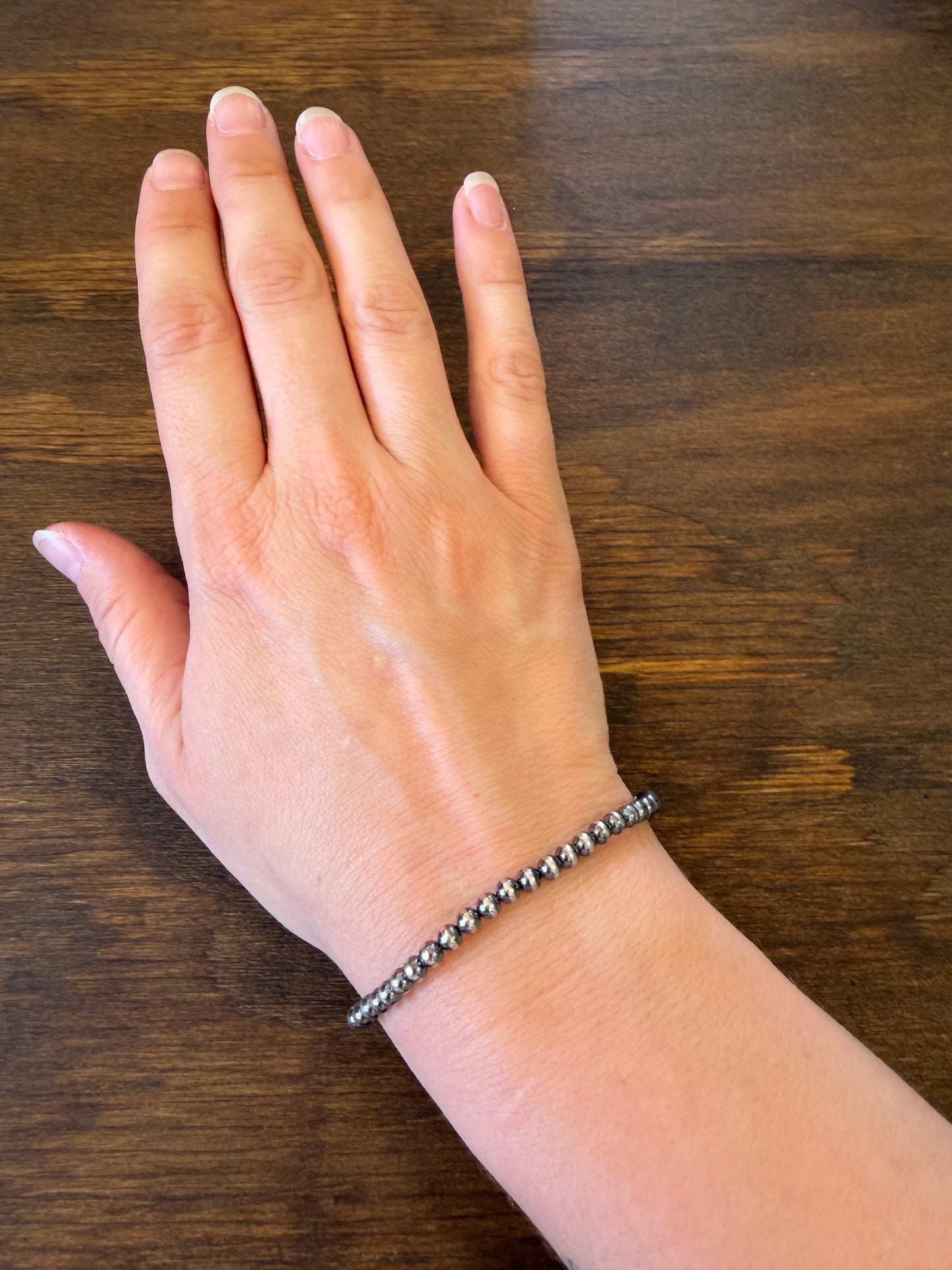 New 4mm sterling silver pearl stretch bracelet