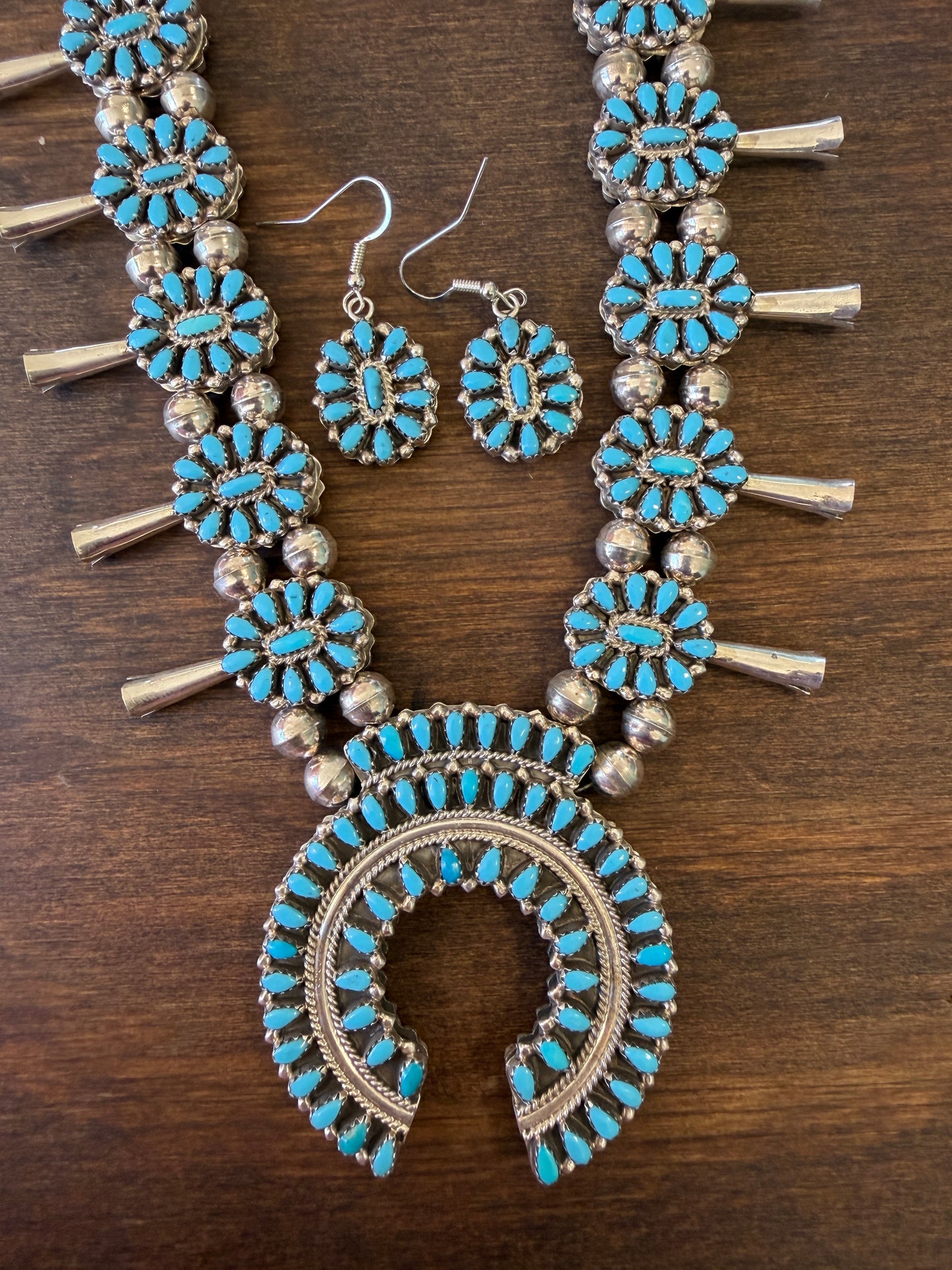 New 2 reversible turquoise/coral squash blossom earring set