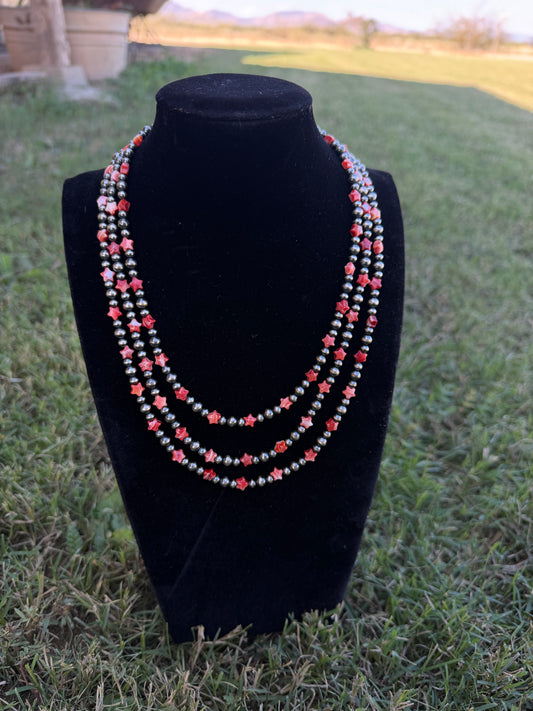 New 6mm red spiny oyster star 4 and 5mm pearl necklaces