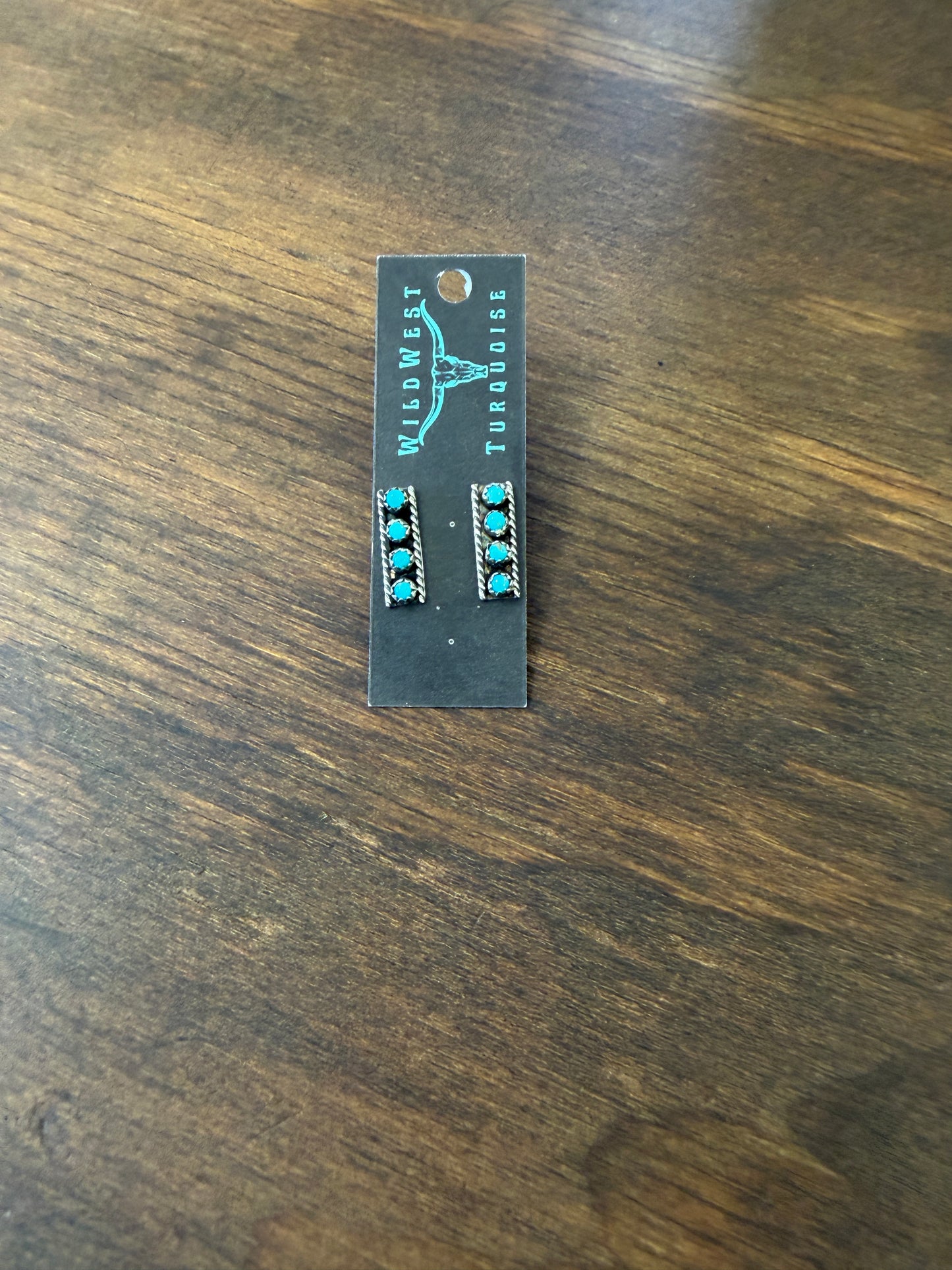 New snake eye turquoise shadow box bar earrings
