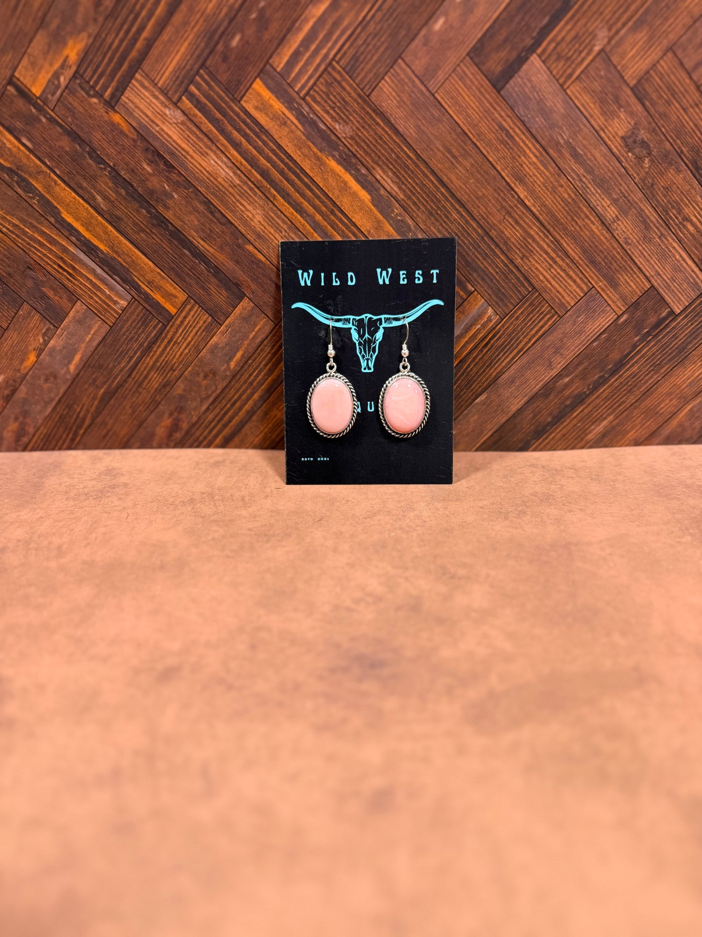 New pink conch large oval dangle earrings
