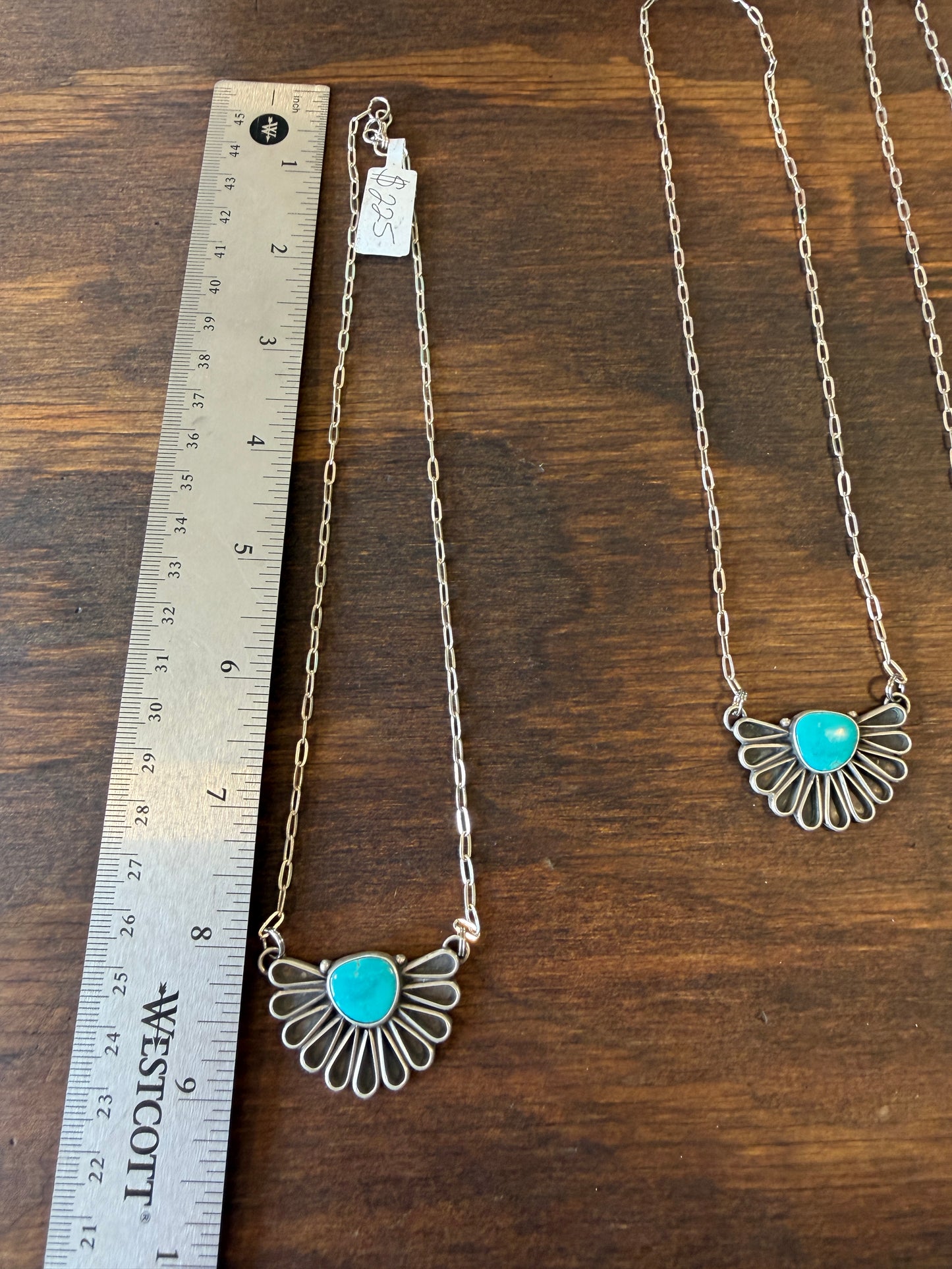 New Turquoise 1/2 fan shadow box bar necklace