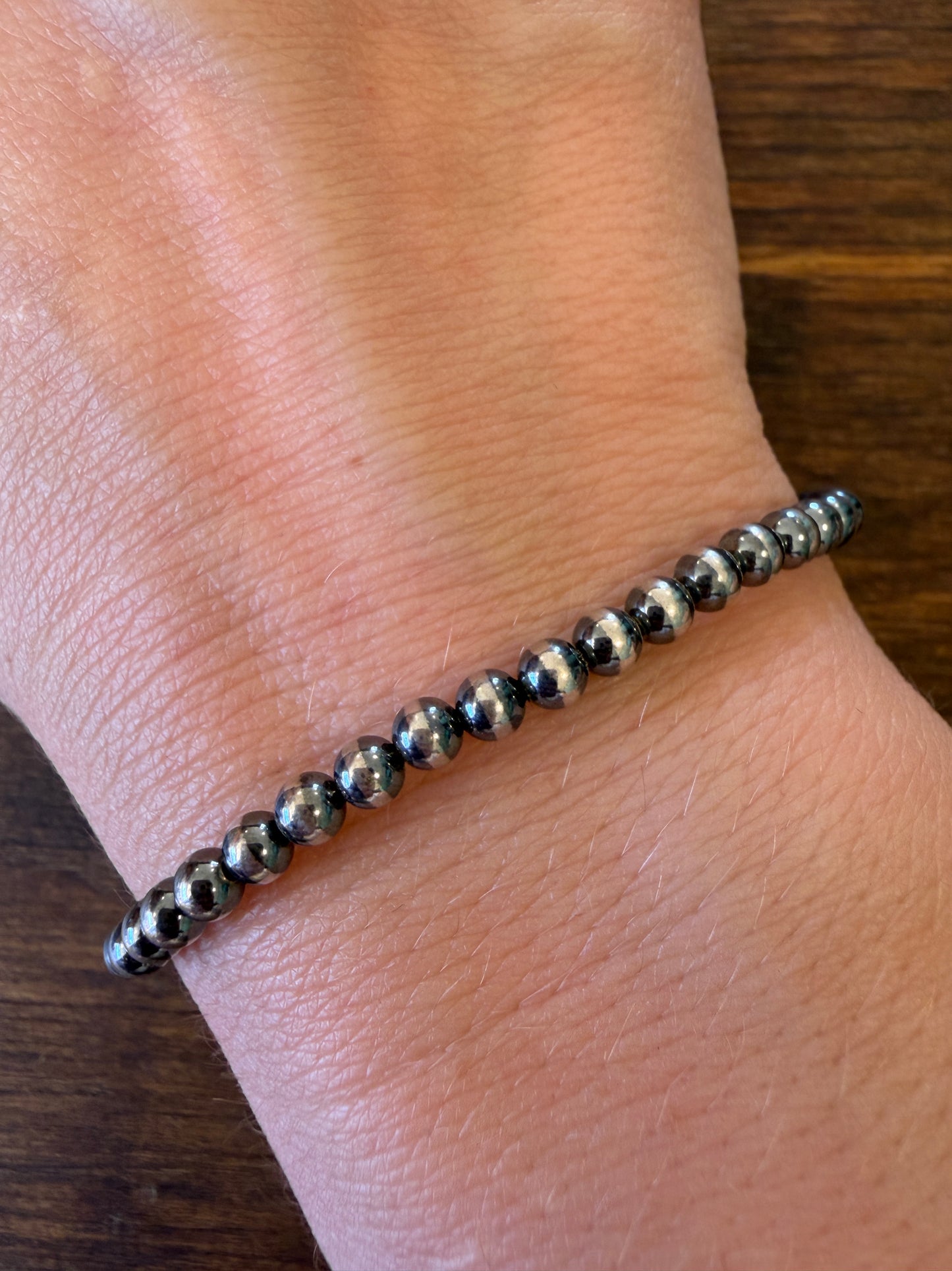 New 4mm sterling silver pearl stretch bracelet
