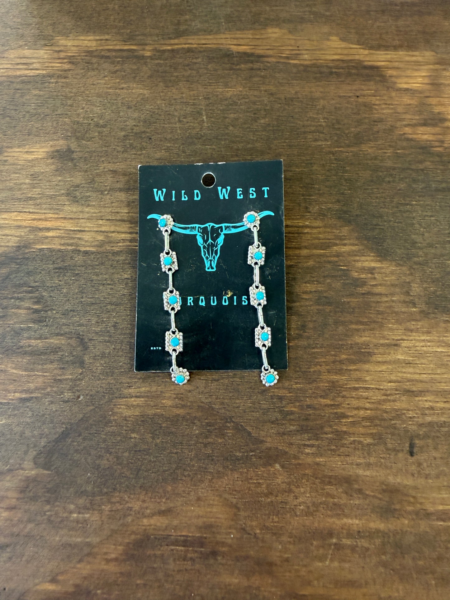 New snake eye turquoise 5 square drop stud earrings
