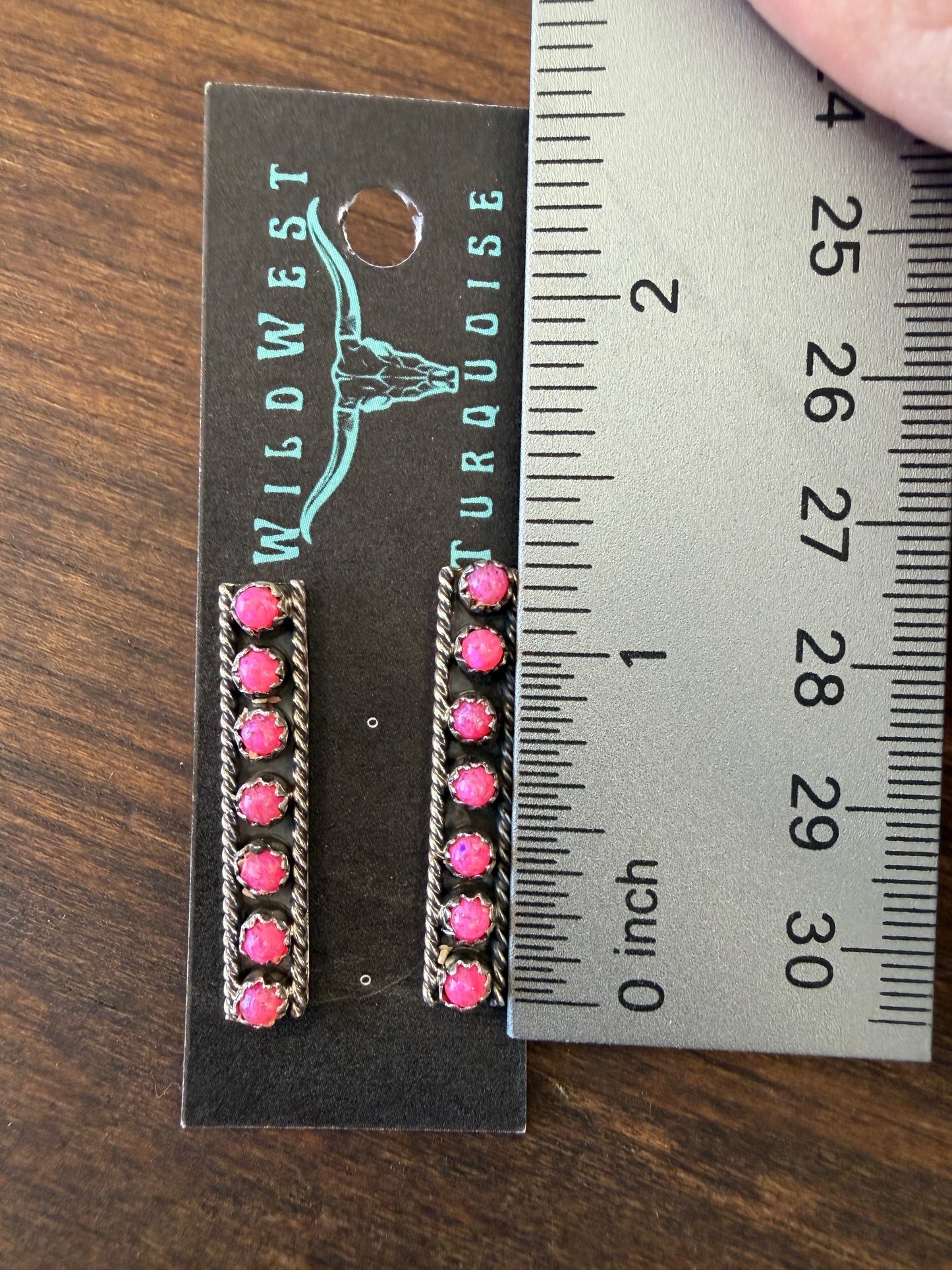 New man-made opal pink snake eye shadowbox long earrings