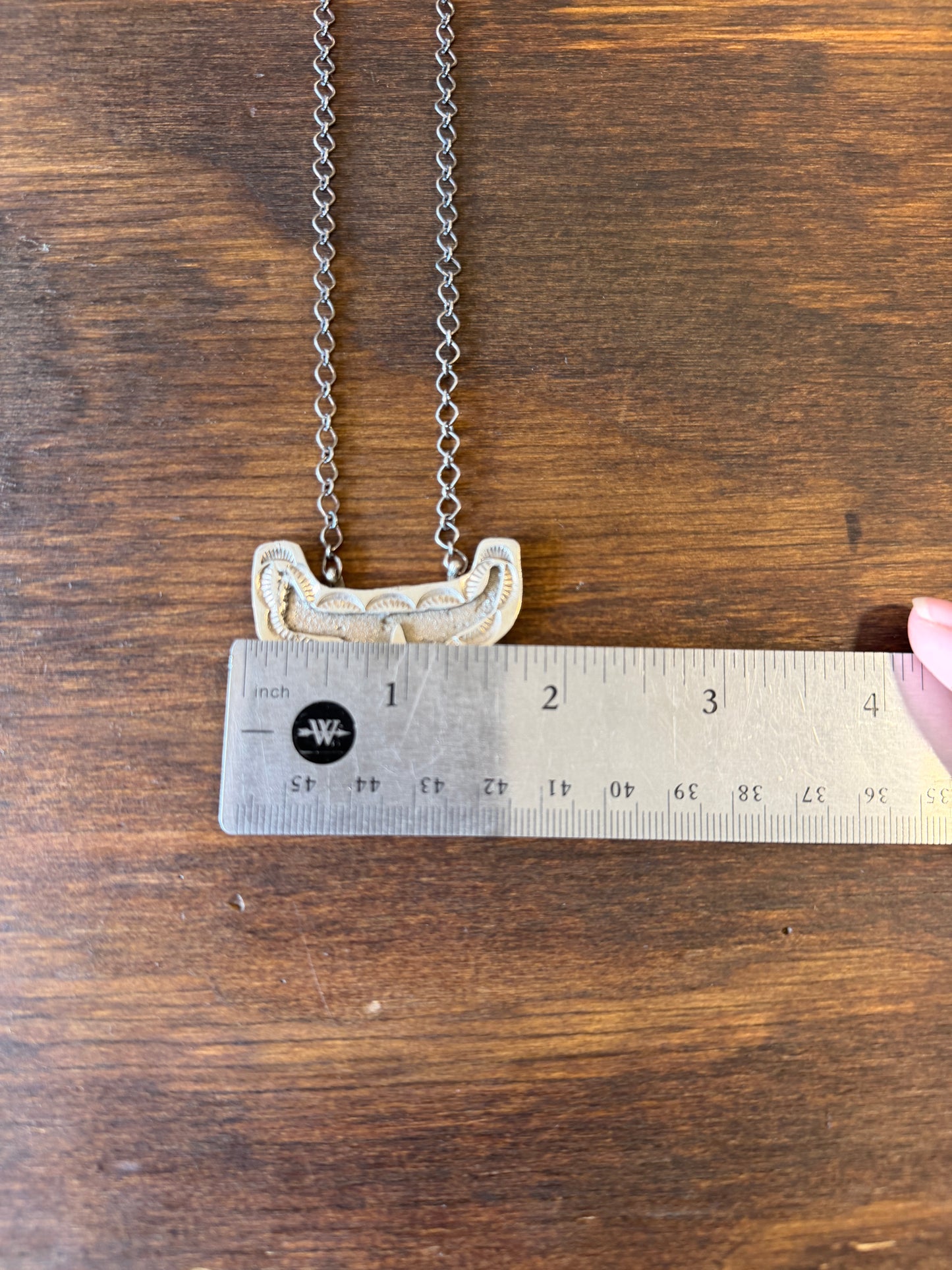 New bull skull overlay design silver bar necklace