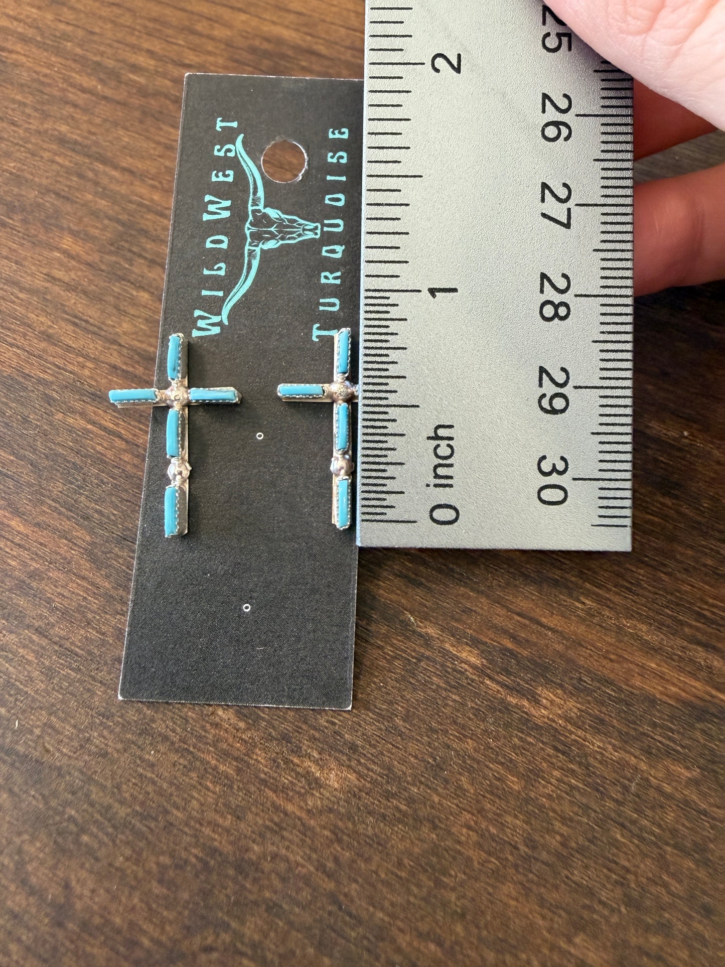 New small turquoise needlepoint cross stud earrings