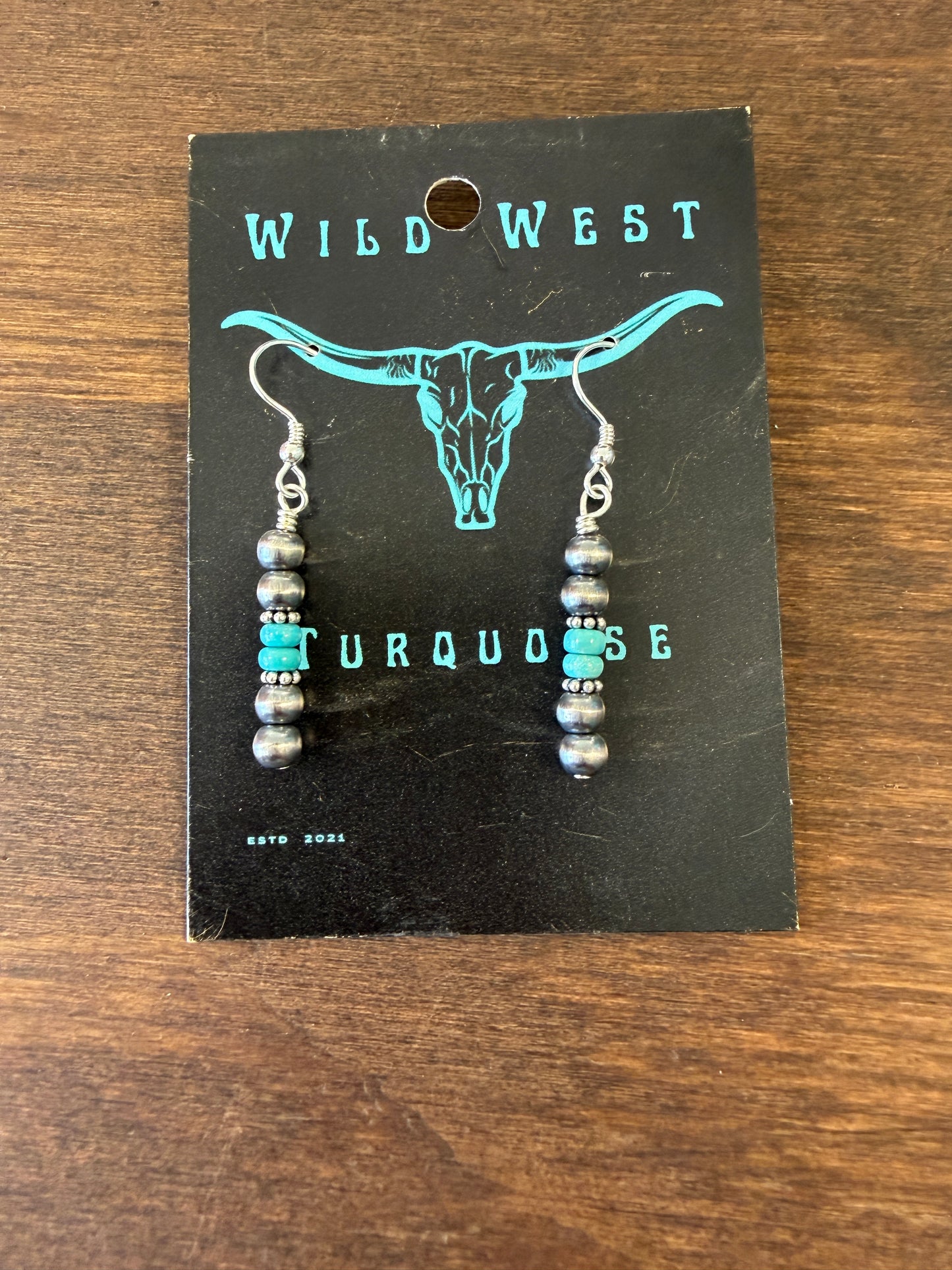 New 3mm sterling silver and turquoise straight dangle earrings