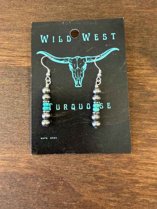 New 3mm sterling silver and turquoise straight dangle earrings