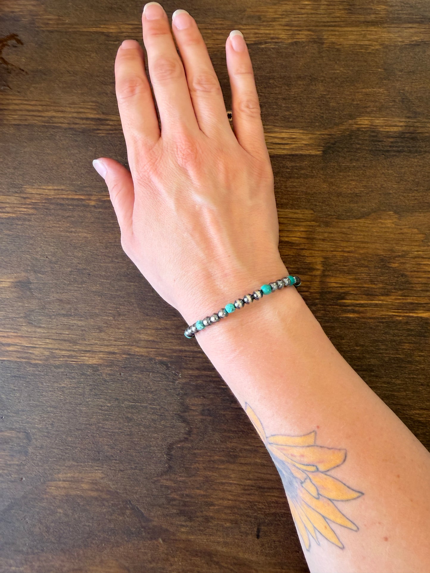 New 5mm turquoise and silver pearl bracelet