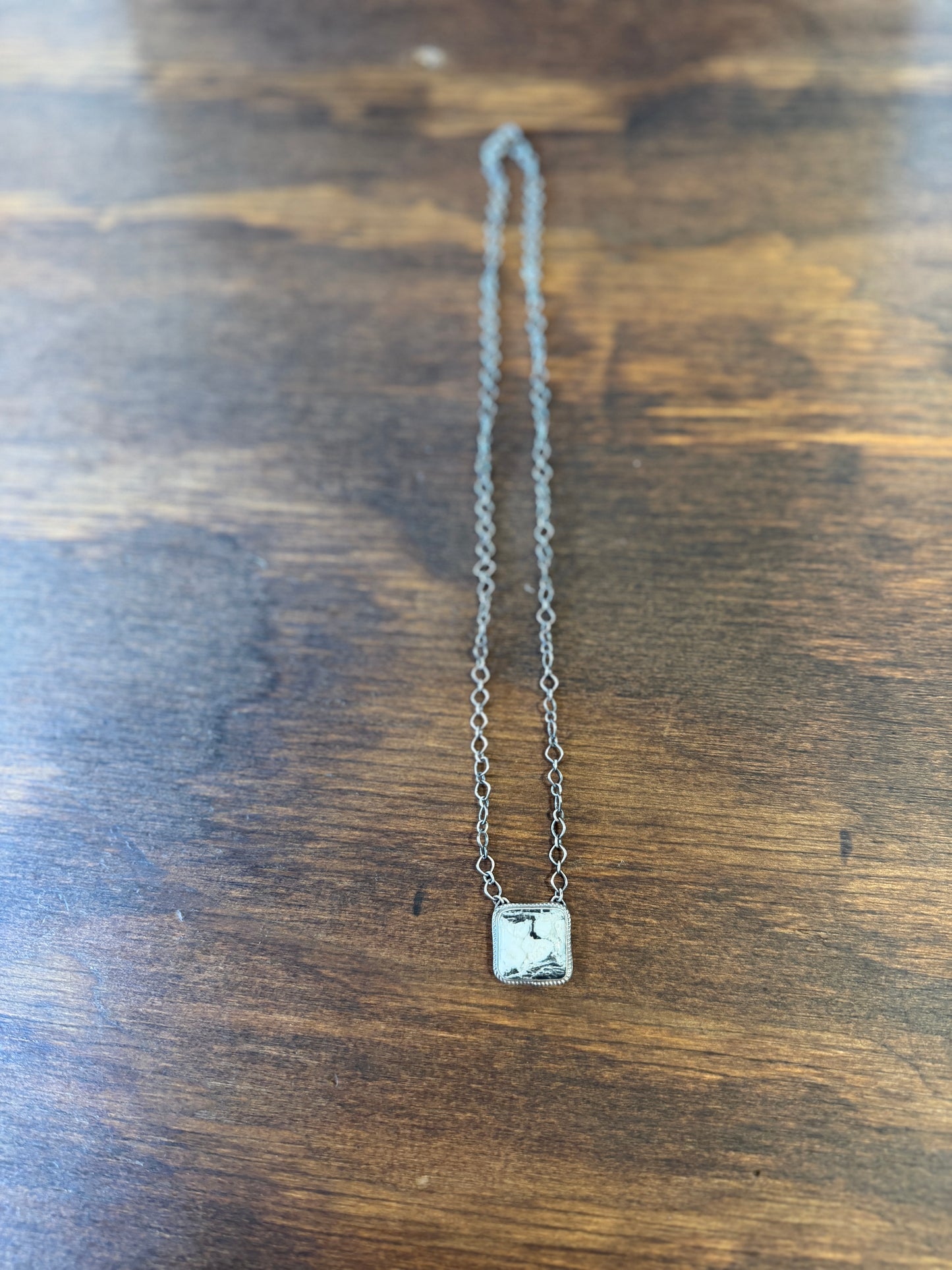 New white buffalo mini square bar necklace