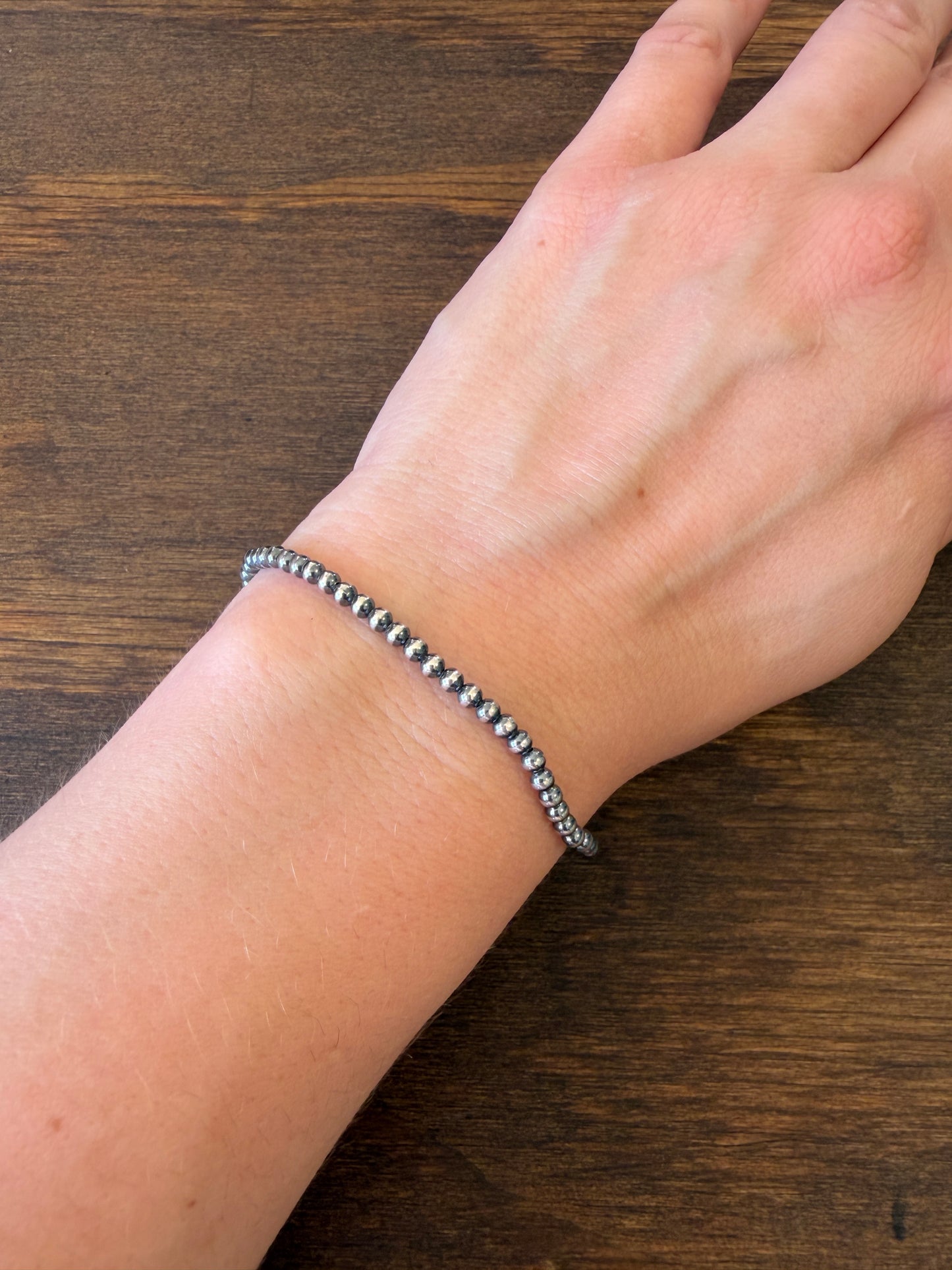 New 3mm sterling silver pearl stretch bracelet