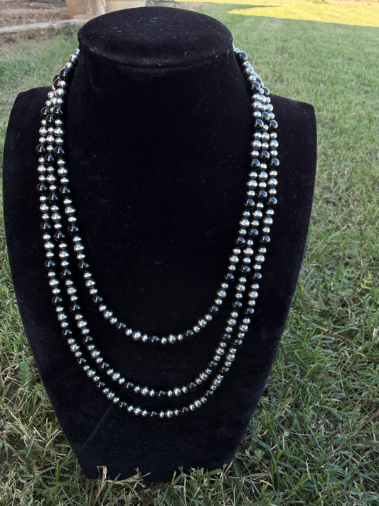 New 6mm black onyx beads with 4 and 5mm pearl necklaces