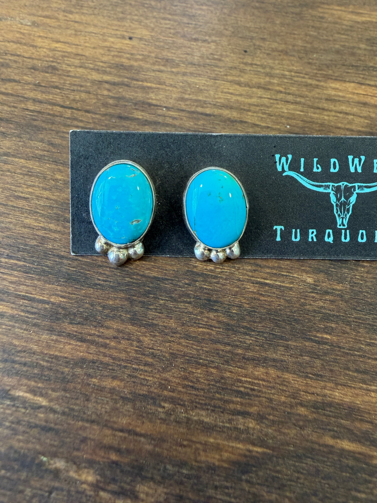 New large turquoise silver stud earrings