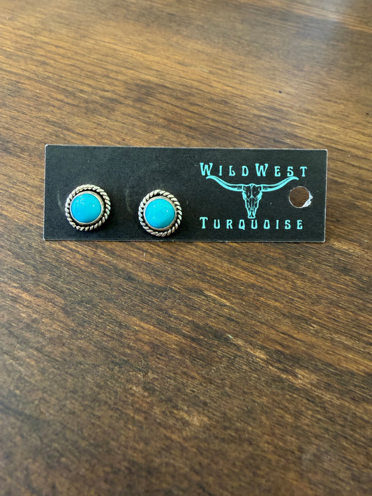 New Medium round turquoise twist wire stud earrings