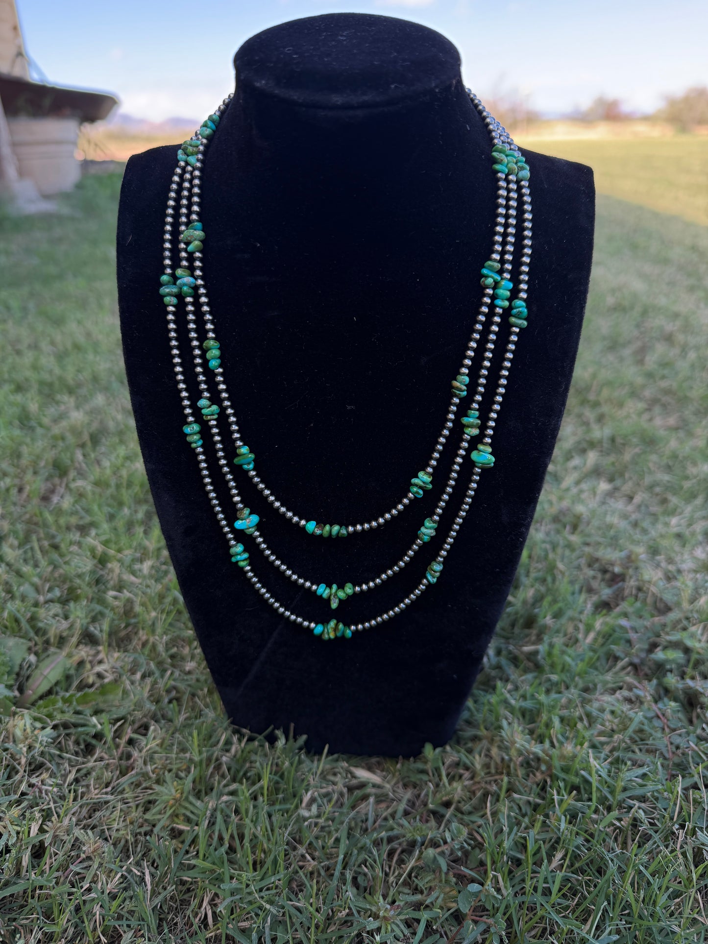 New 3mm silver pearls with Sonoran gold chip turquoise