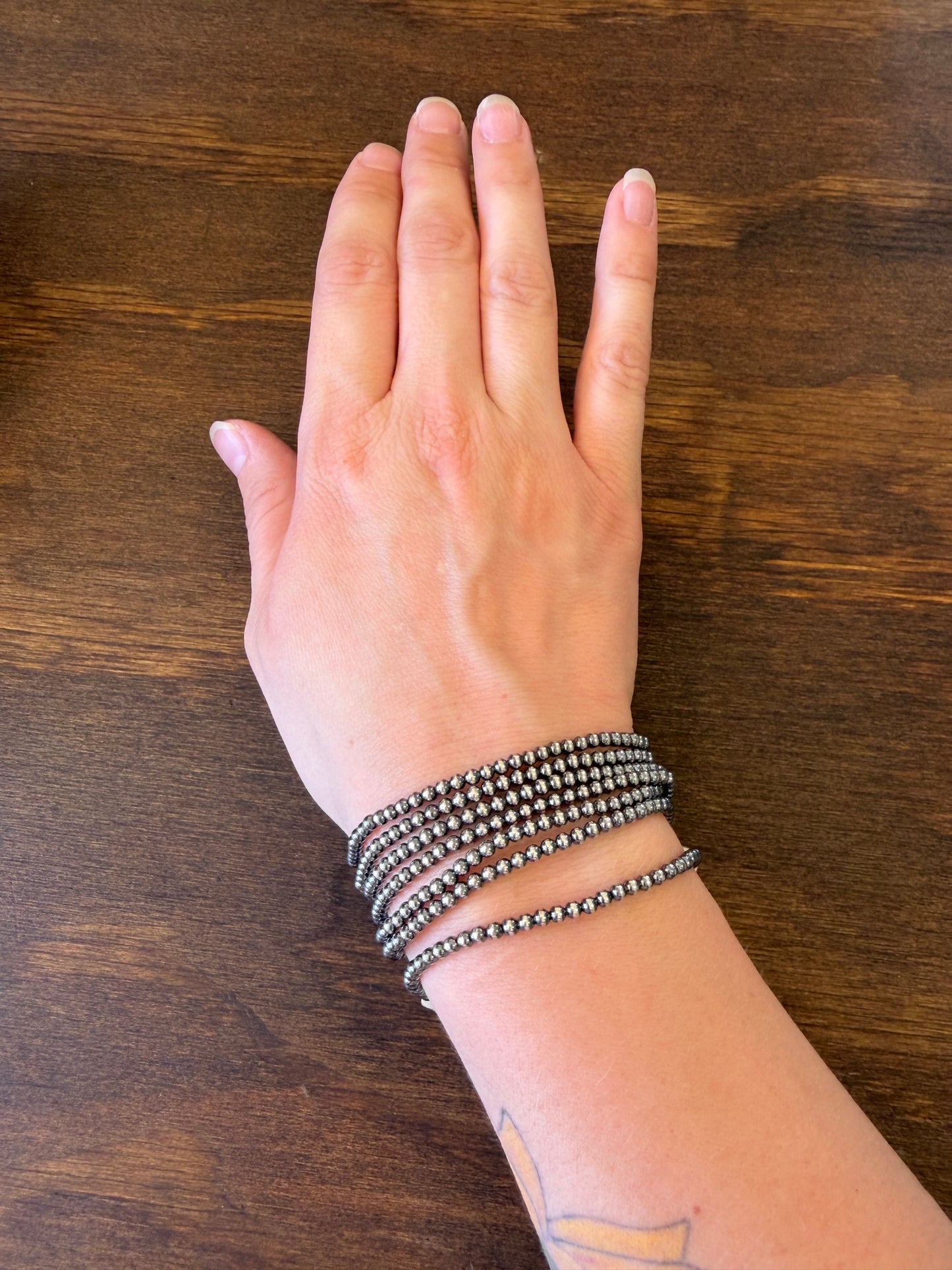 New 3mm sterling silver pearl stretch bracelet