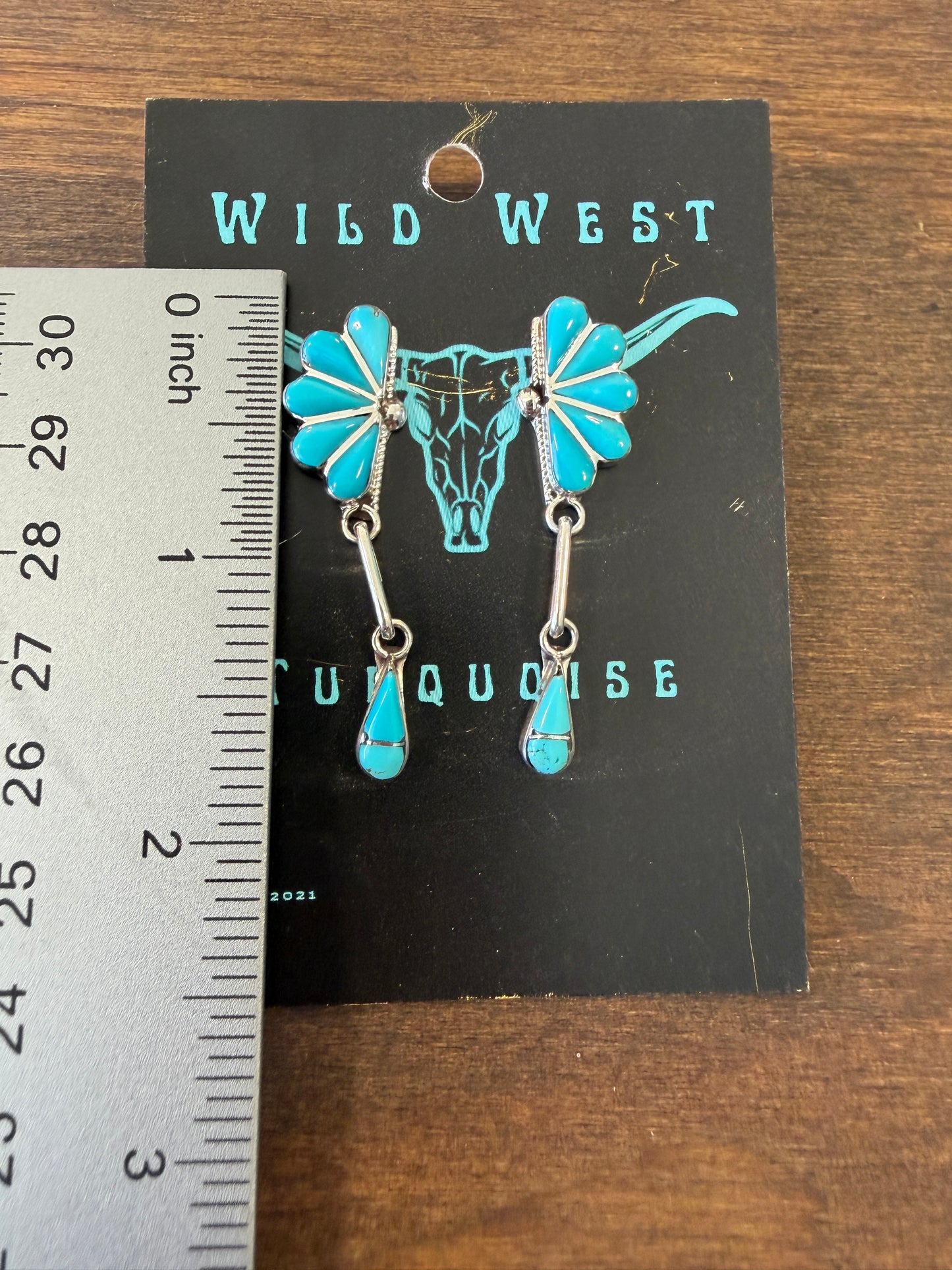 New 1/2 turquoise cluster inlay drop earrings