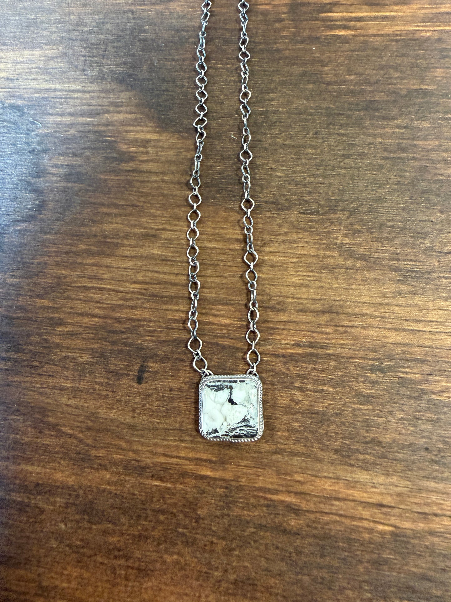 New white buffalo mini square bar necklace