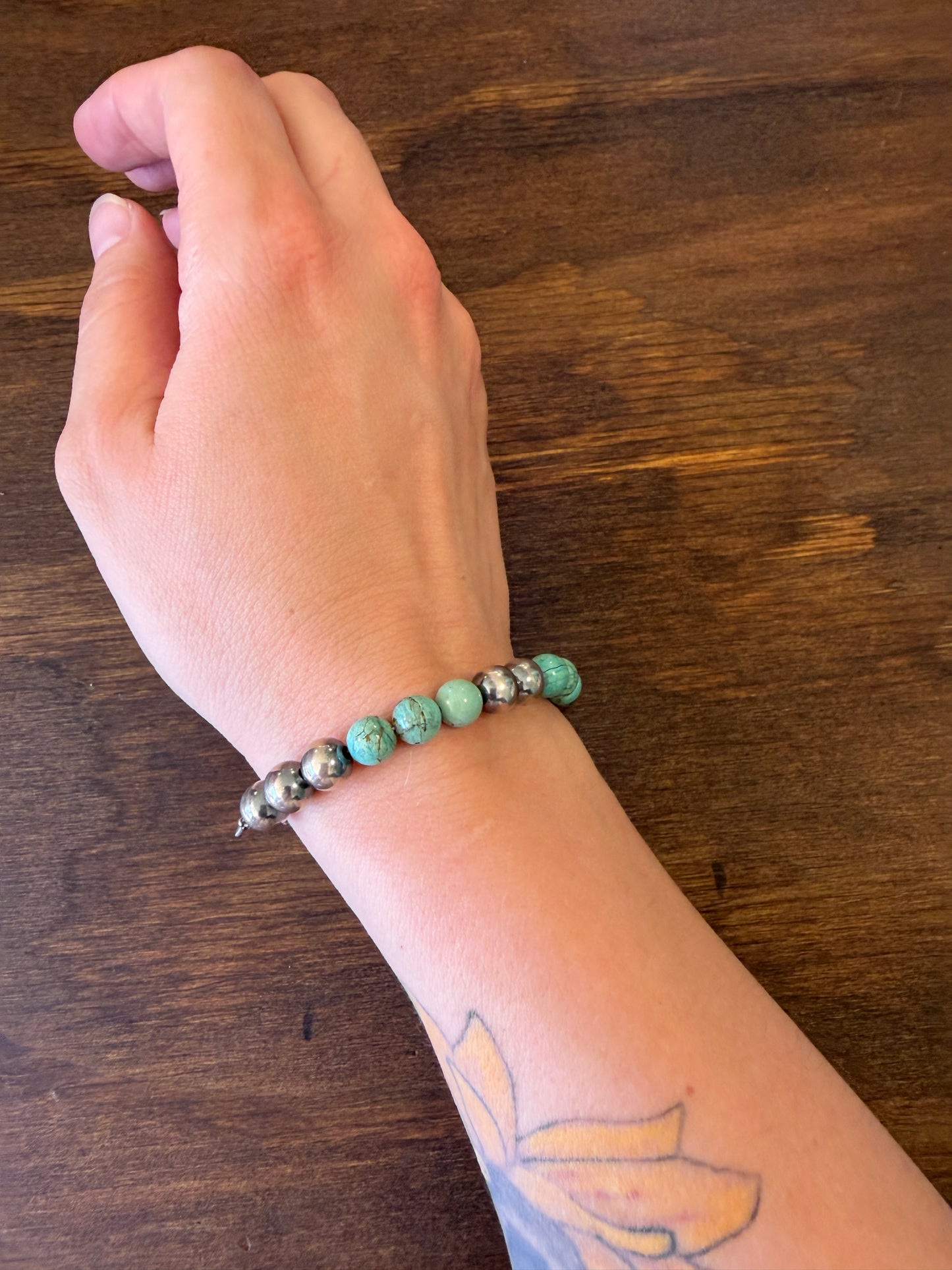 New 8mm turquoise and silver pearl bracelet