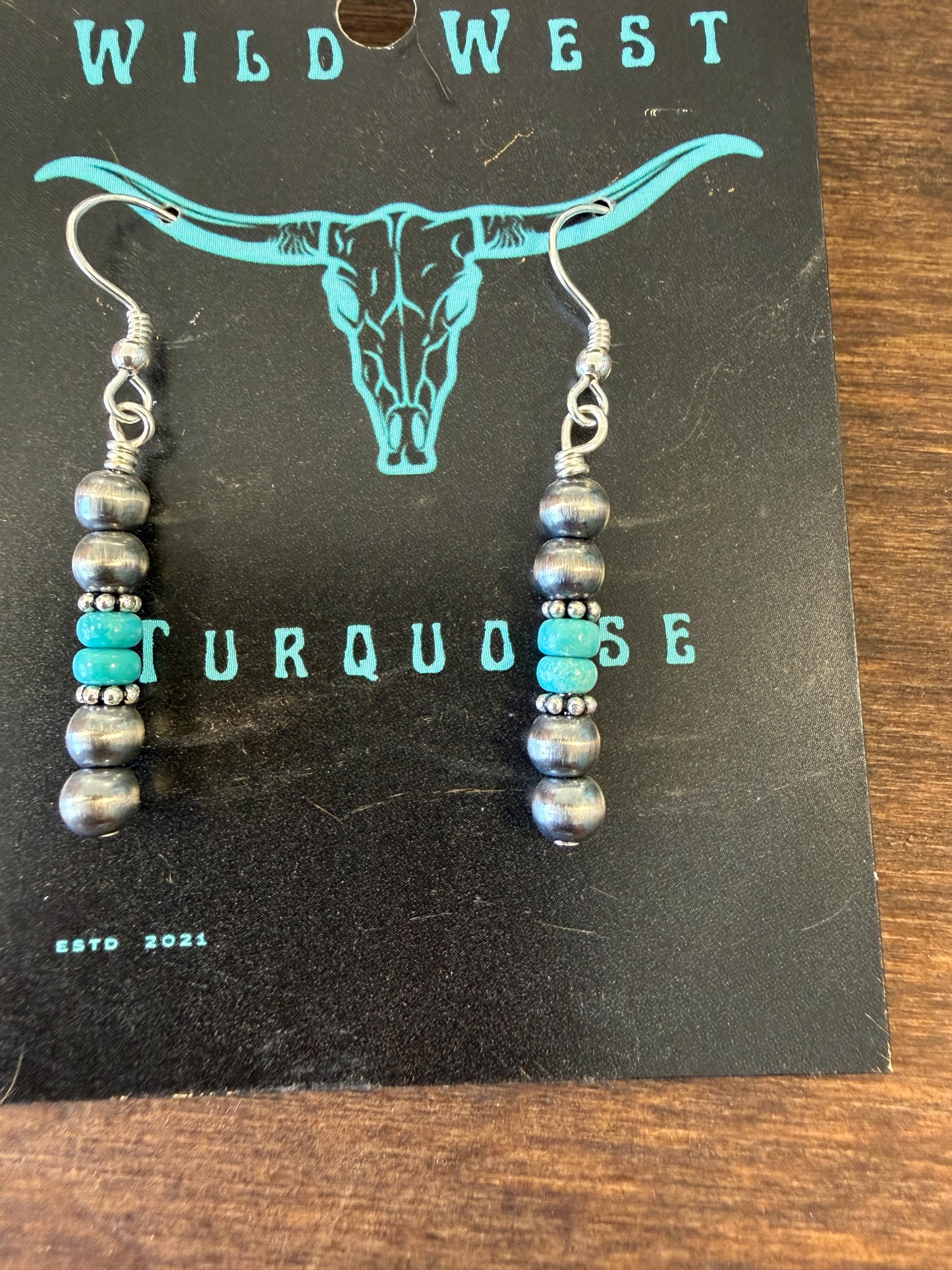 New 3mm sterling silver and turquoise straight dangle earrings