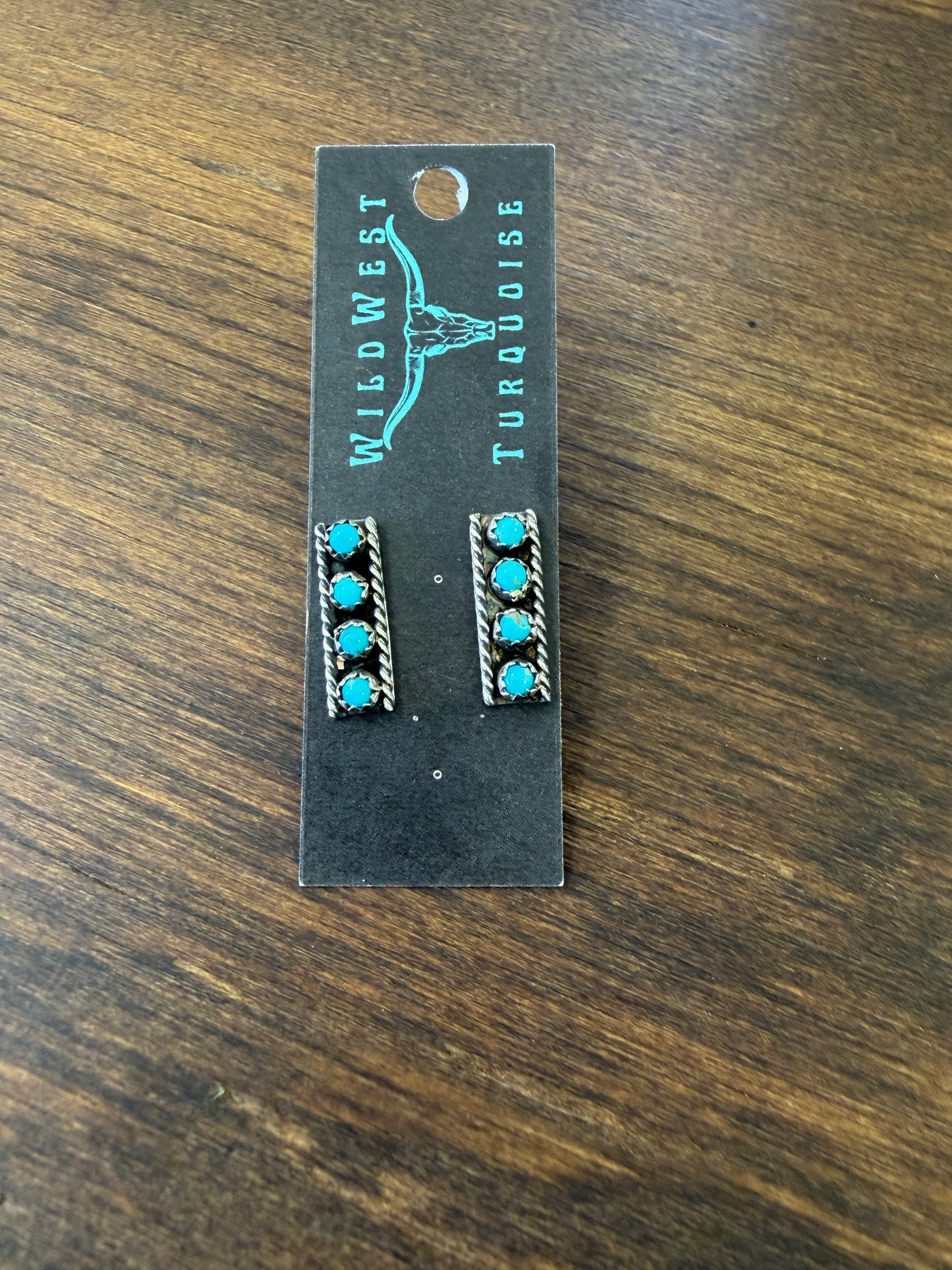 New snake eye turquoise shadow box bar earrings