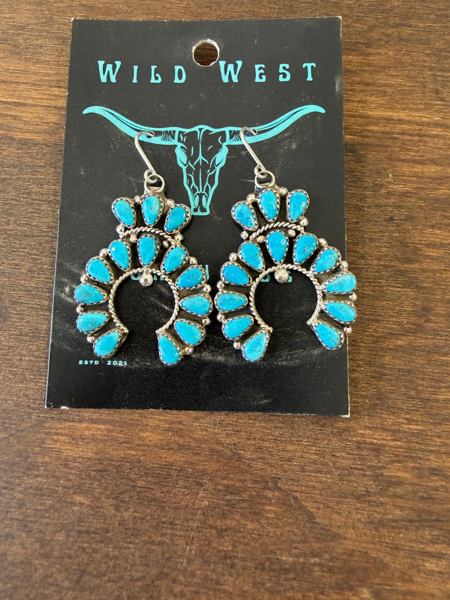 New large turquoise naja cluster dangle earrings