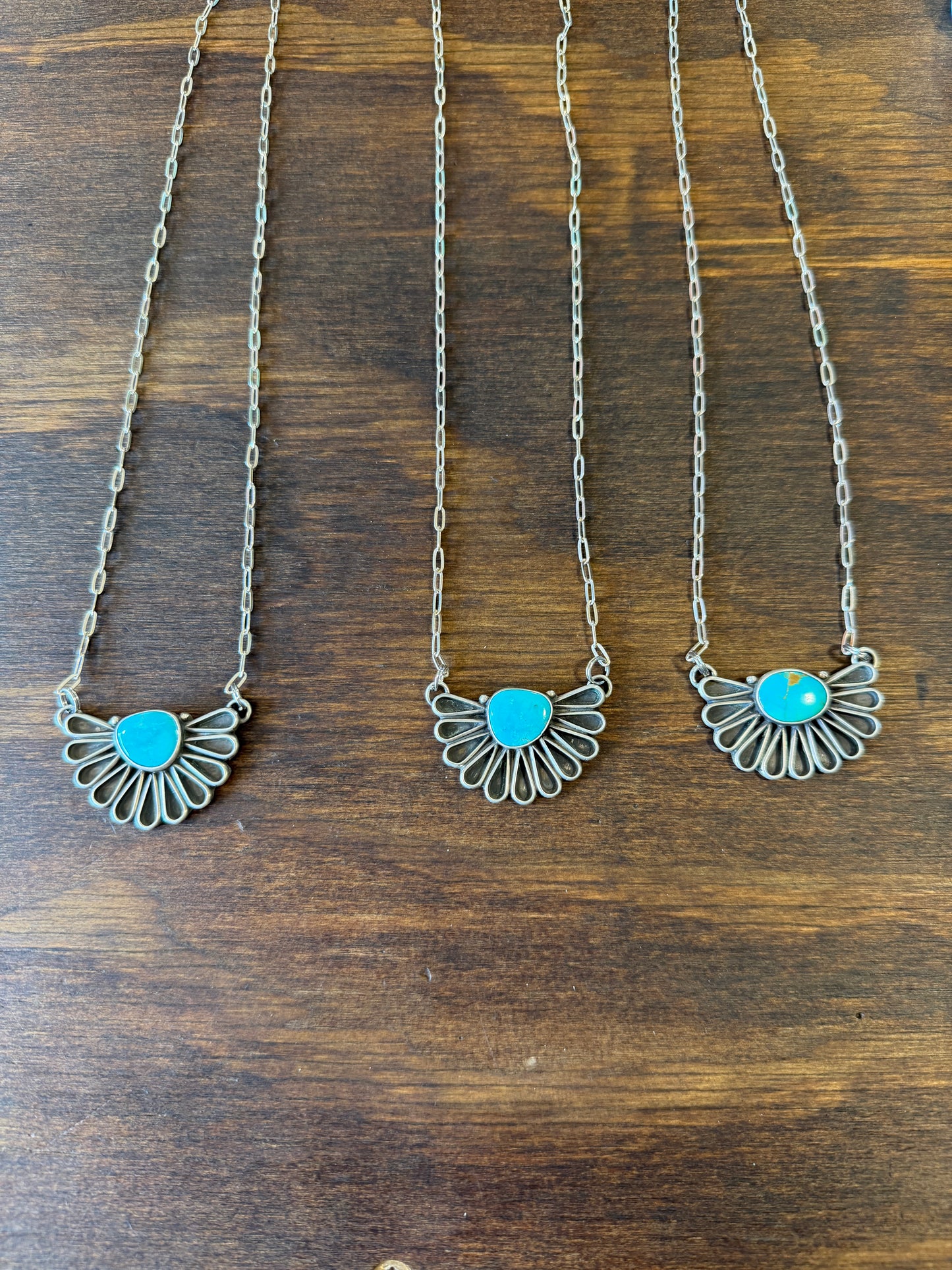 New Turquoise 1/2 fan shadow box bar necklace