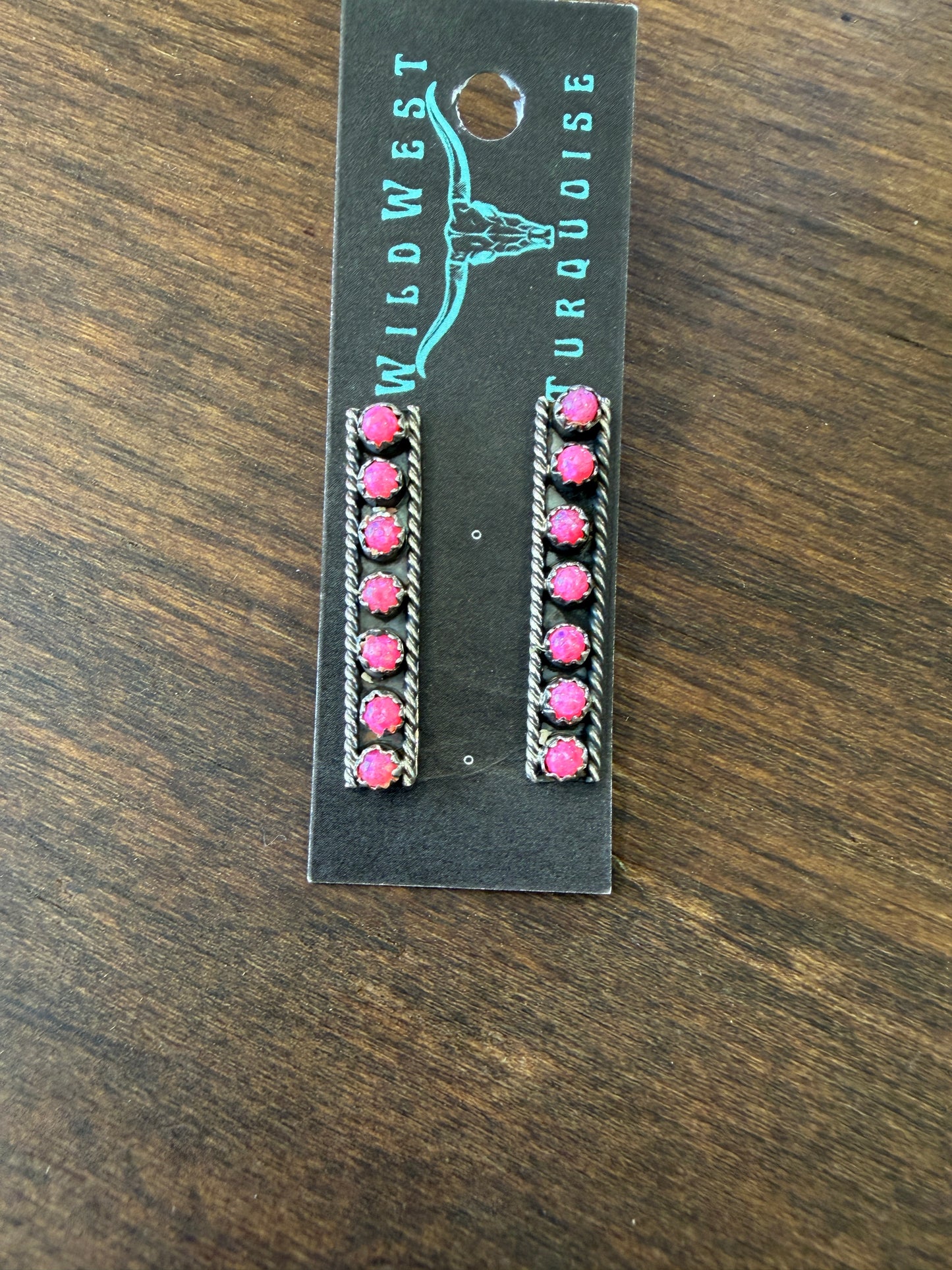 New man-made opal pink snake eye shadowbox long earrings