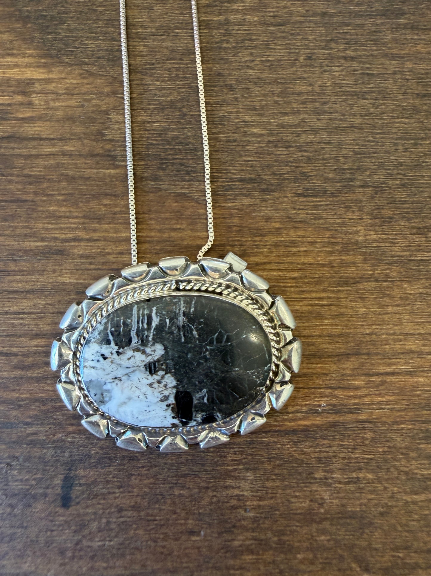 New large white buffalo oval bar necklace on chain