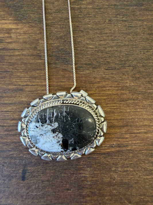 New large white buffalo oval bar necklace on chain