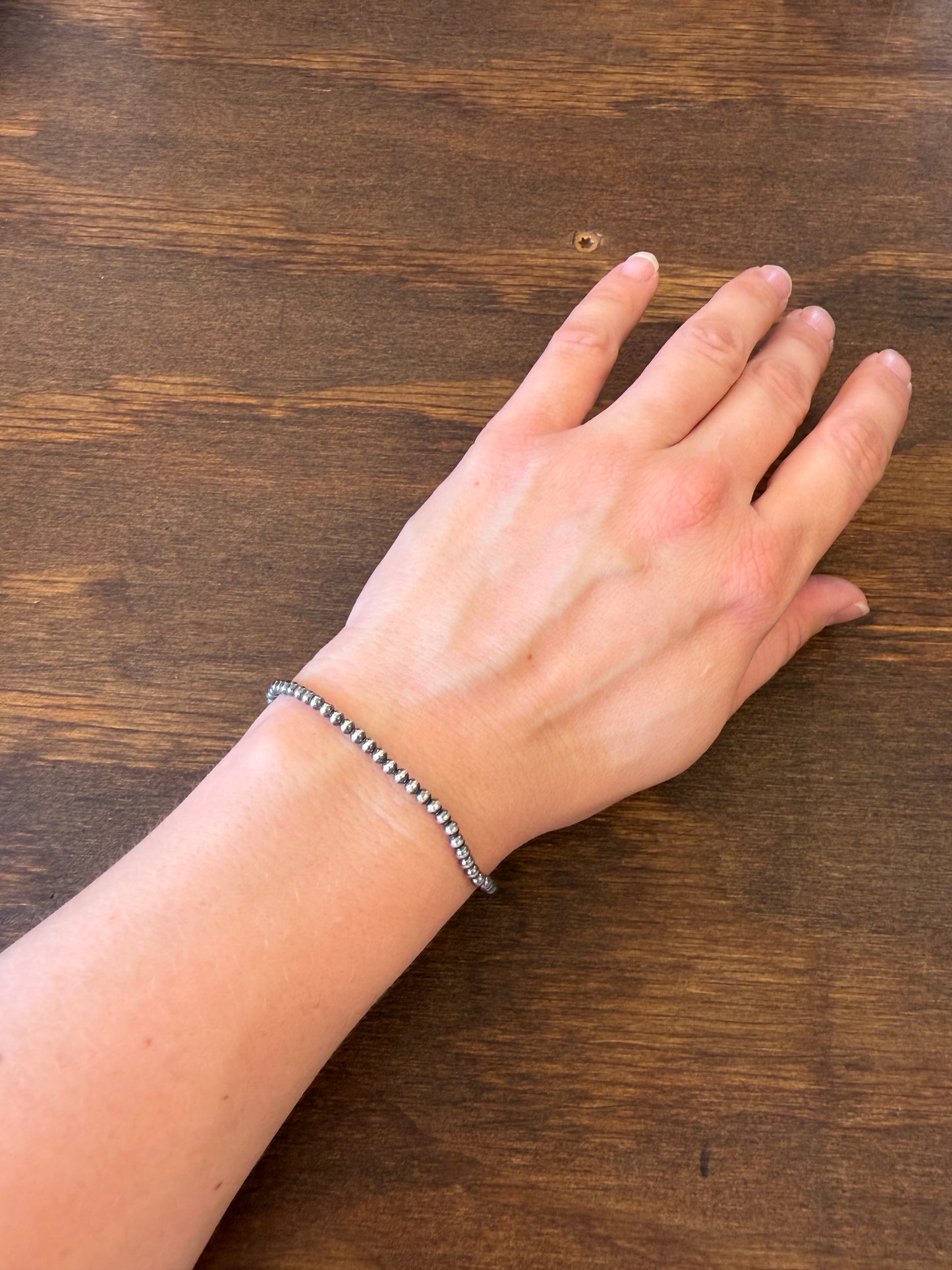 New 3mm sterling silver pearl stretch bracelet