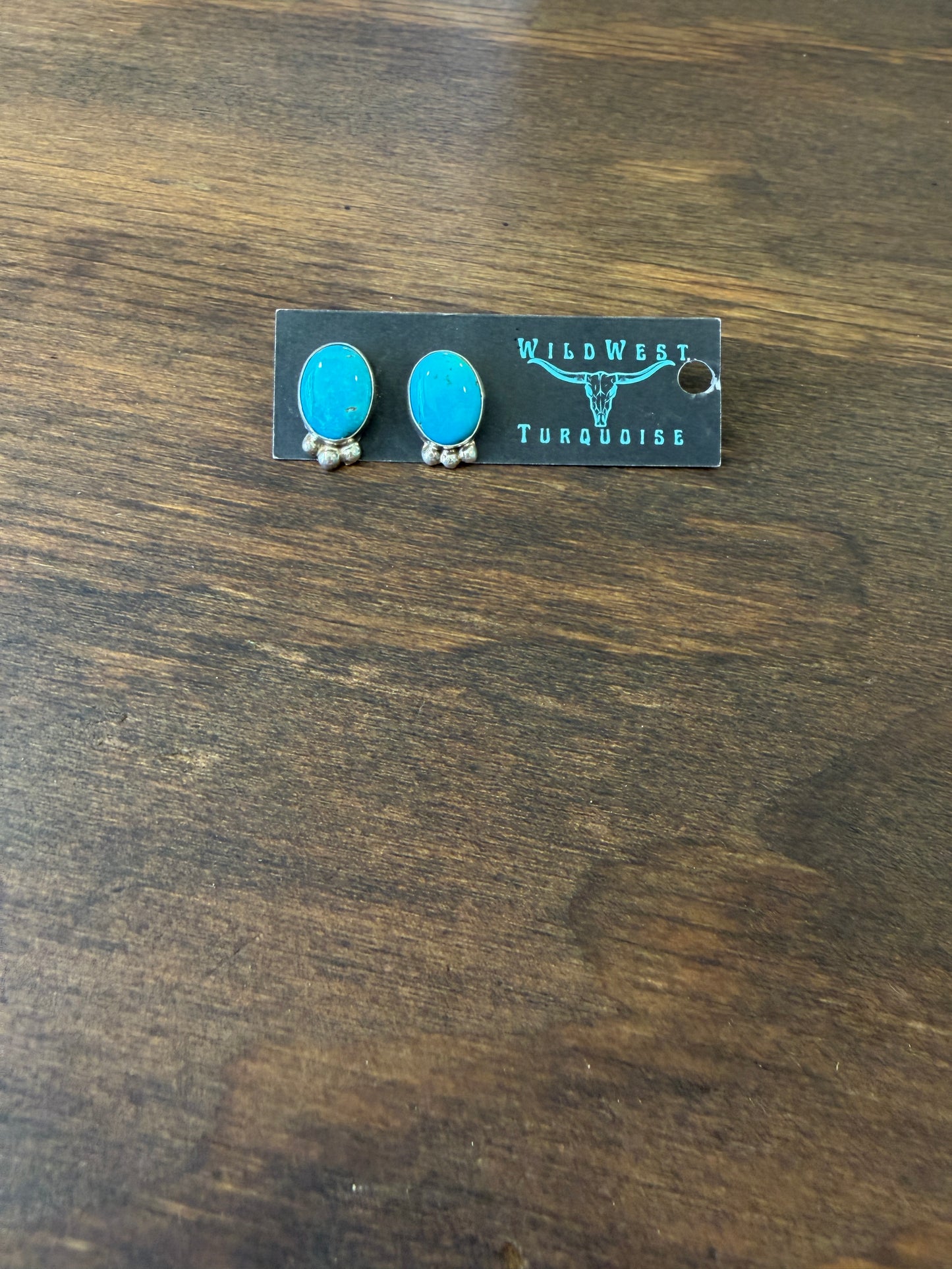 New large turquoise silver stud earrings
