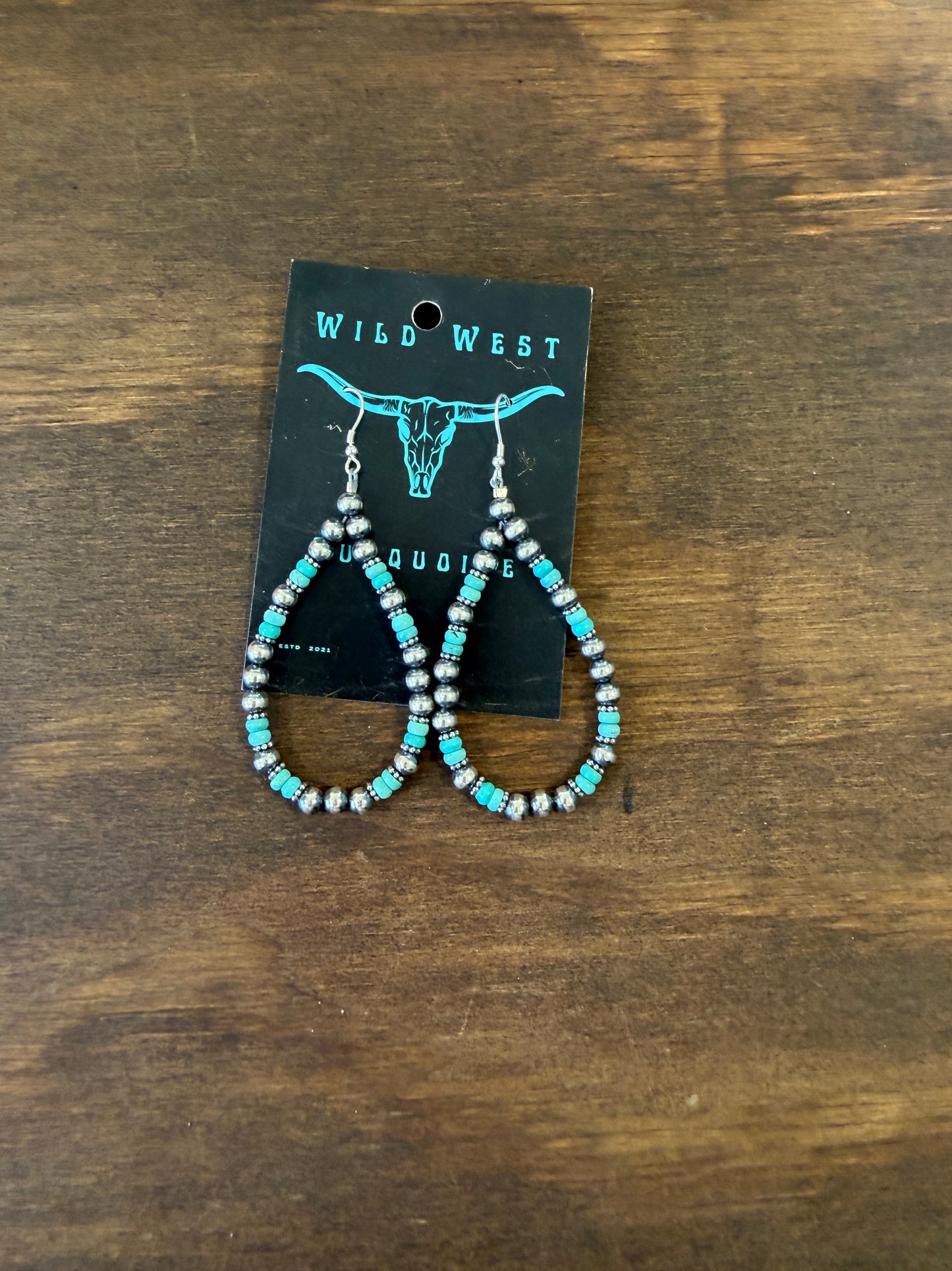 New large turquoise and silver pearl teardrop hoop earrings