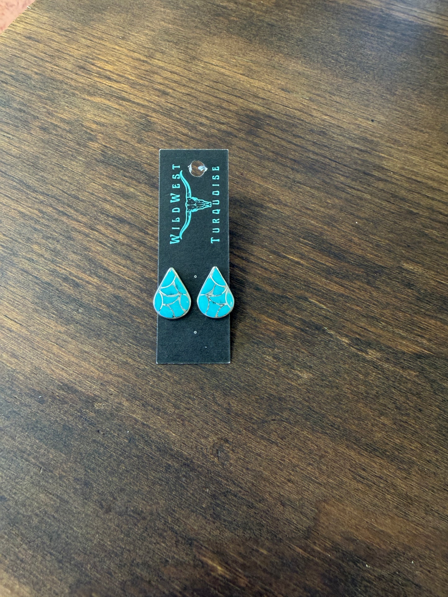 New fish scale inlay turquoise teardrop stud earrings