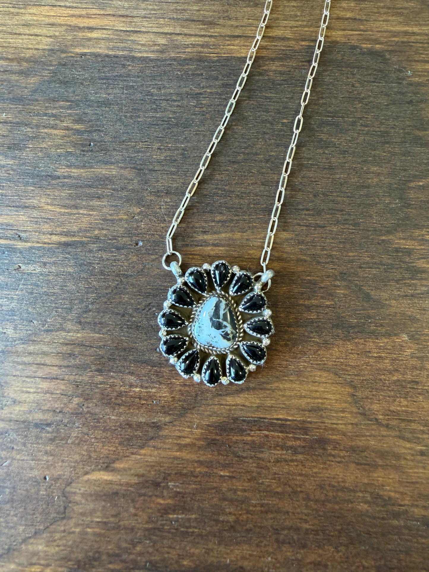 New white buffalo and black onyx cluster bar necklace
