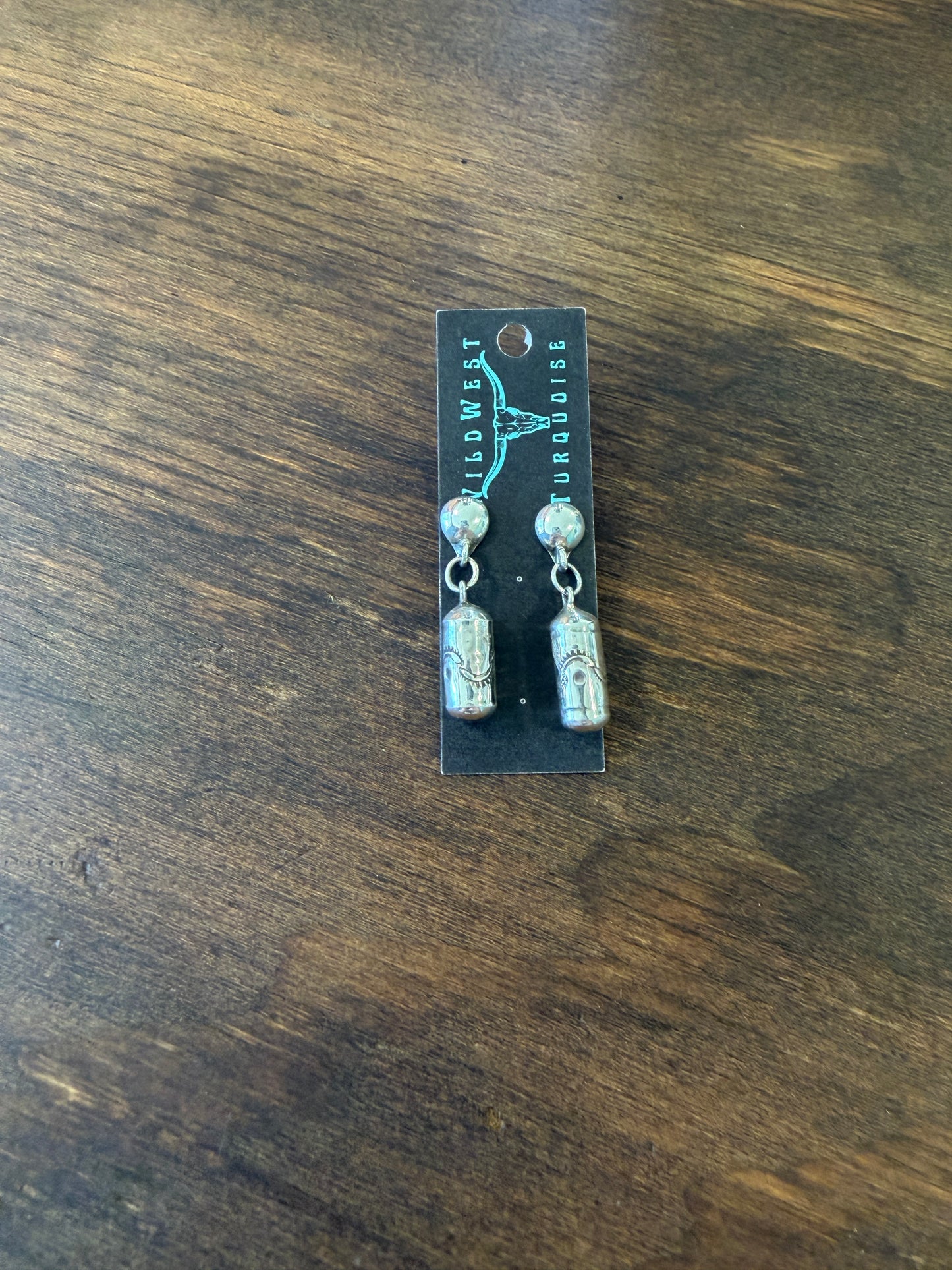 New silver stud barrel bead dangle earrings
