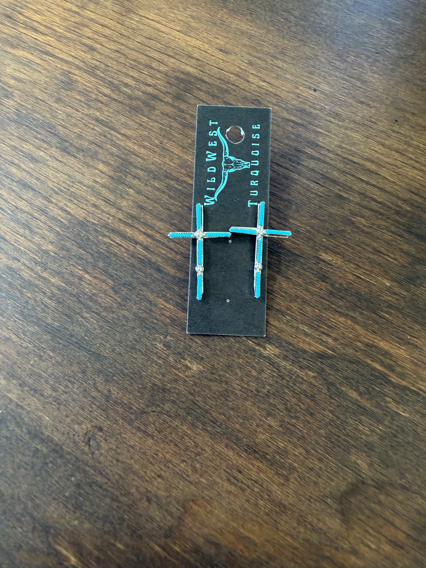 New medium turquoise needlepoint cross stud earrings