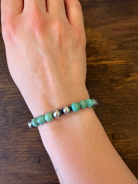 New 8mm turquoise and silver pearl bracelet