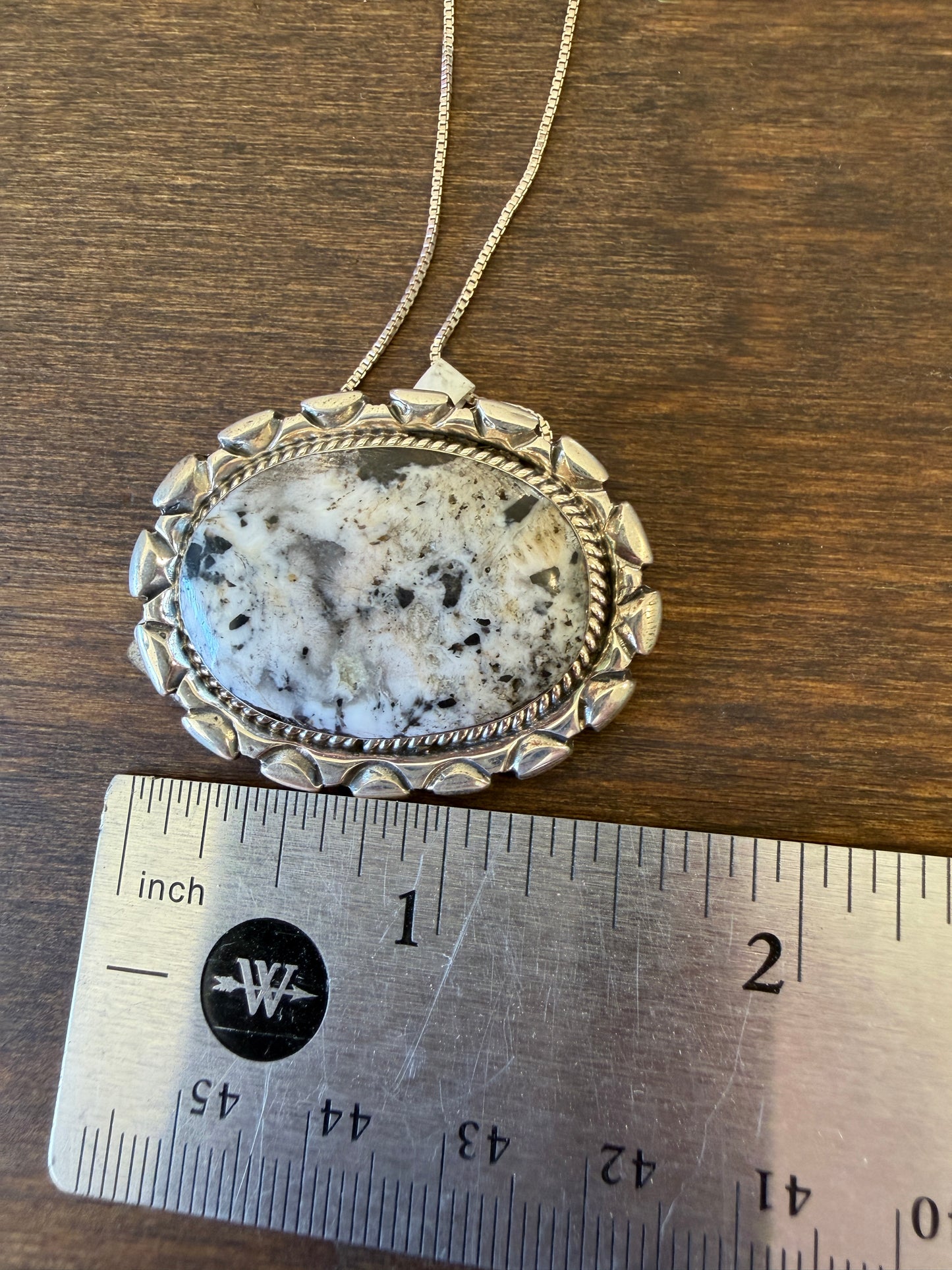 New large white buffalo oval bar necklace on chain
