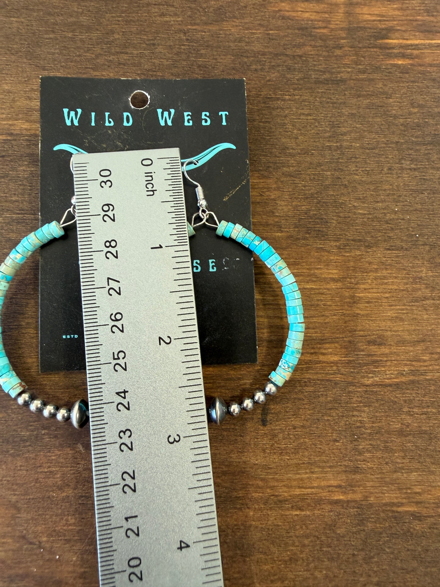 New 5mm round turquoise varscite and silver pearl hoop earrings