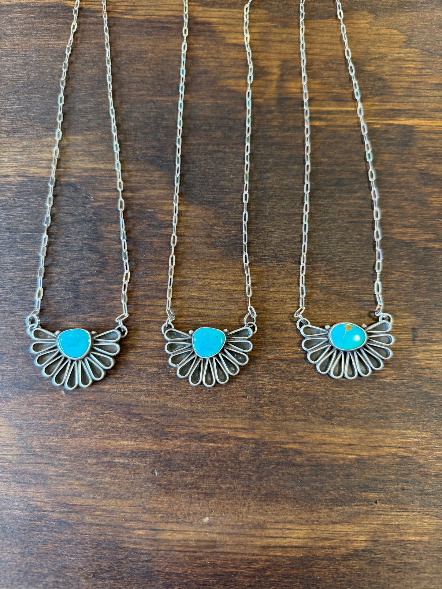 New Turquoise 1/2 fan shadow box bar necklace