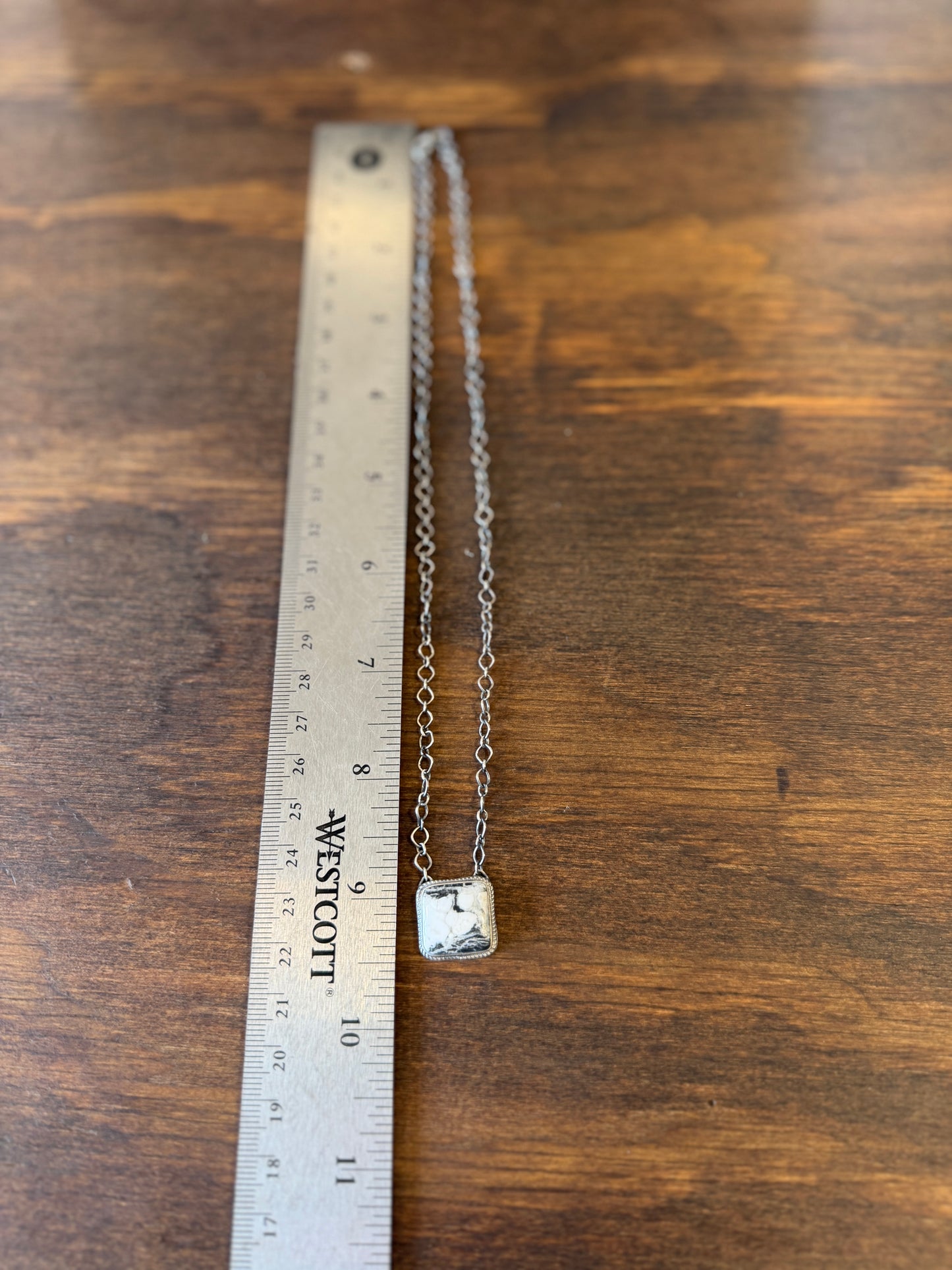 New white buffalo mini square bar necklace