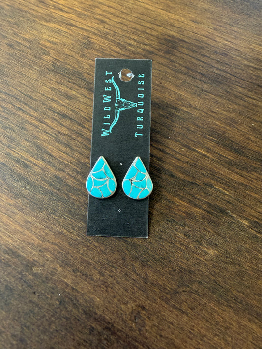 New fish scale inlay turquoise teardrop stud earrings