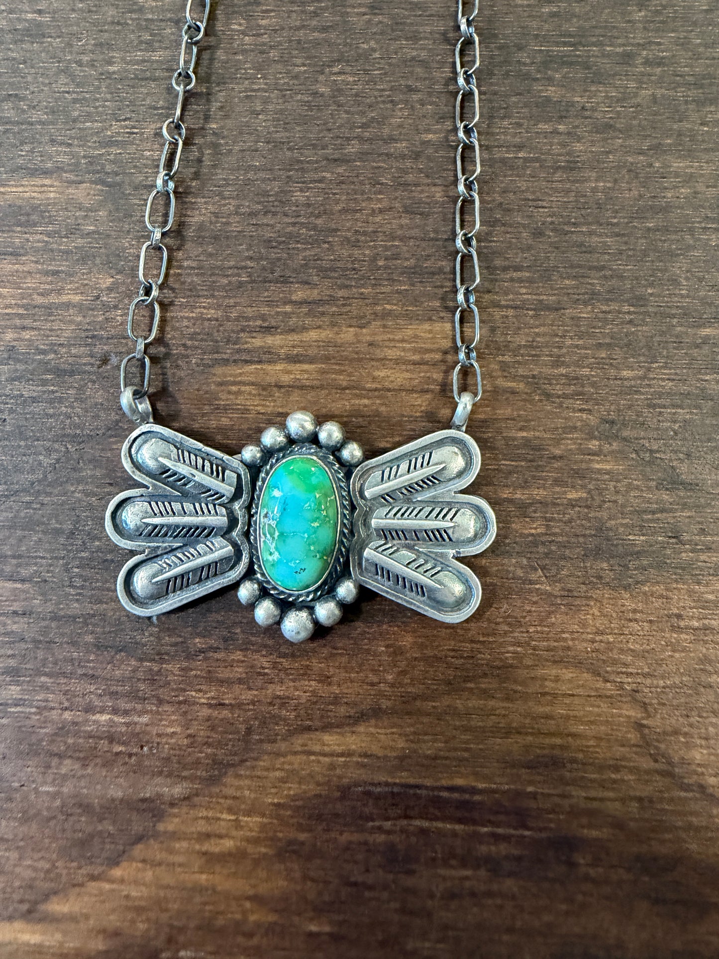 New Sonoran gold turquoise feather bar necklace