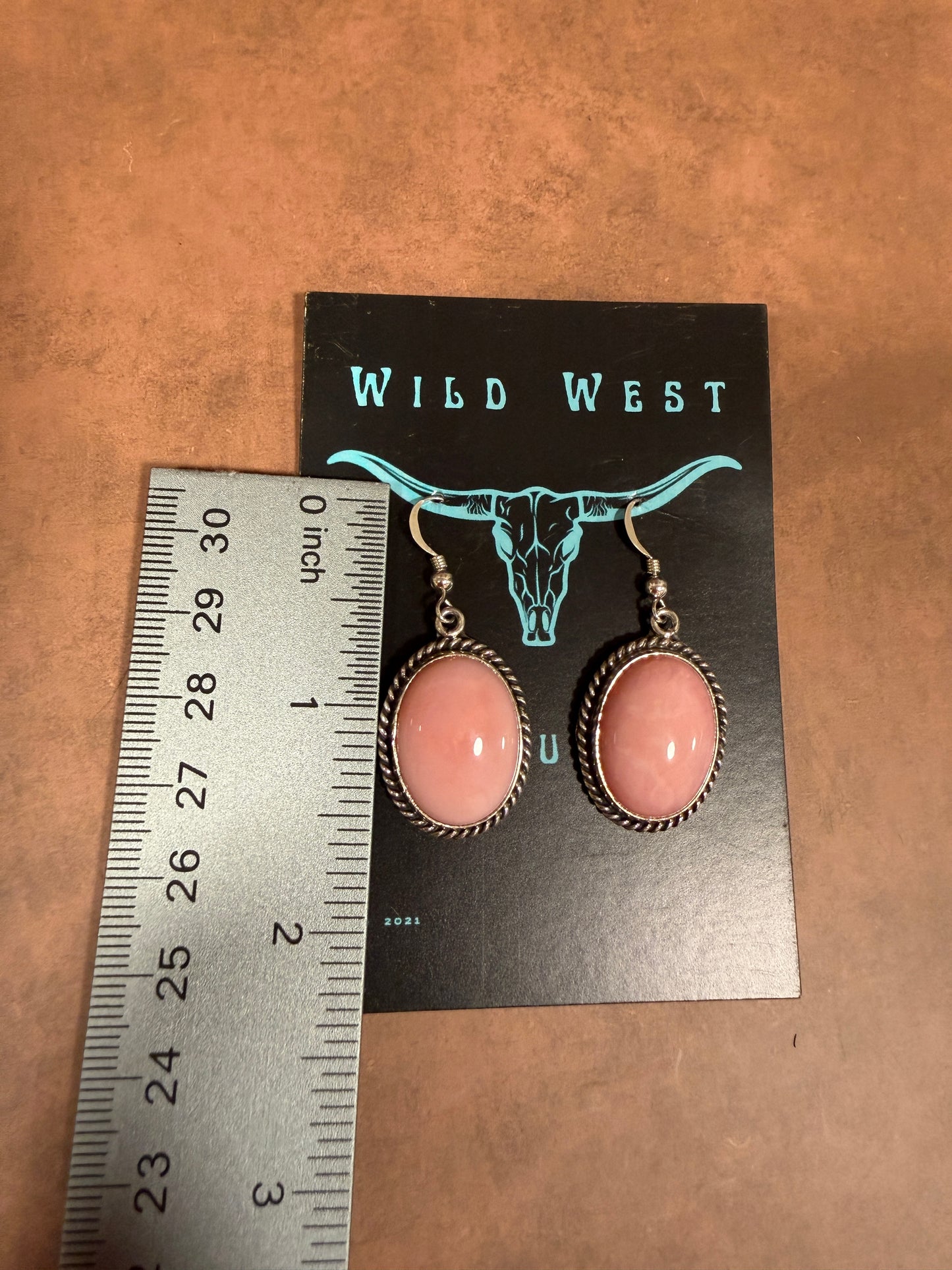 New pink conch large oval dangle earrings