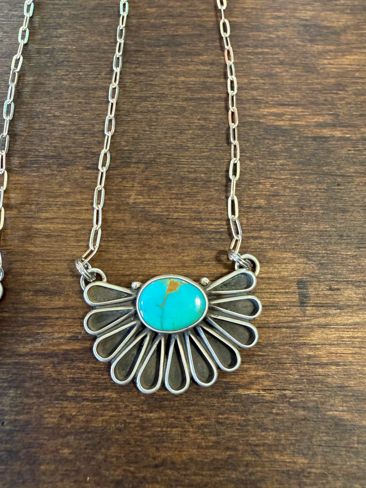 New Turquoise 1/2 fan shadow box bar necklace