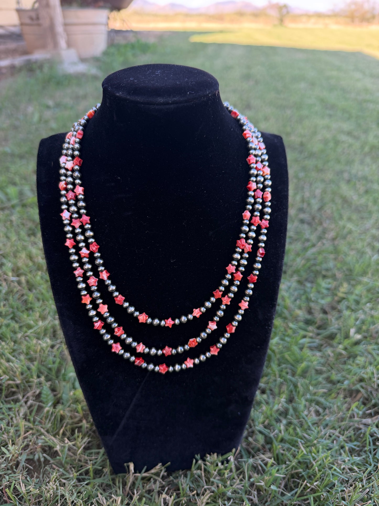 New 6mm red spiny oyster star 4 and 5mm pearl necklaces